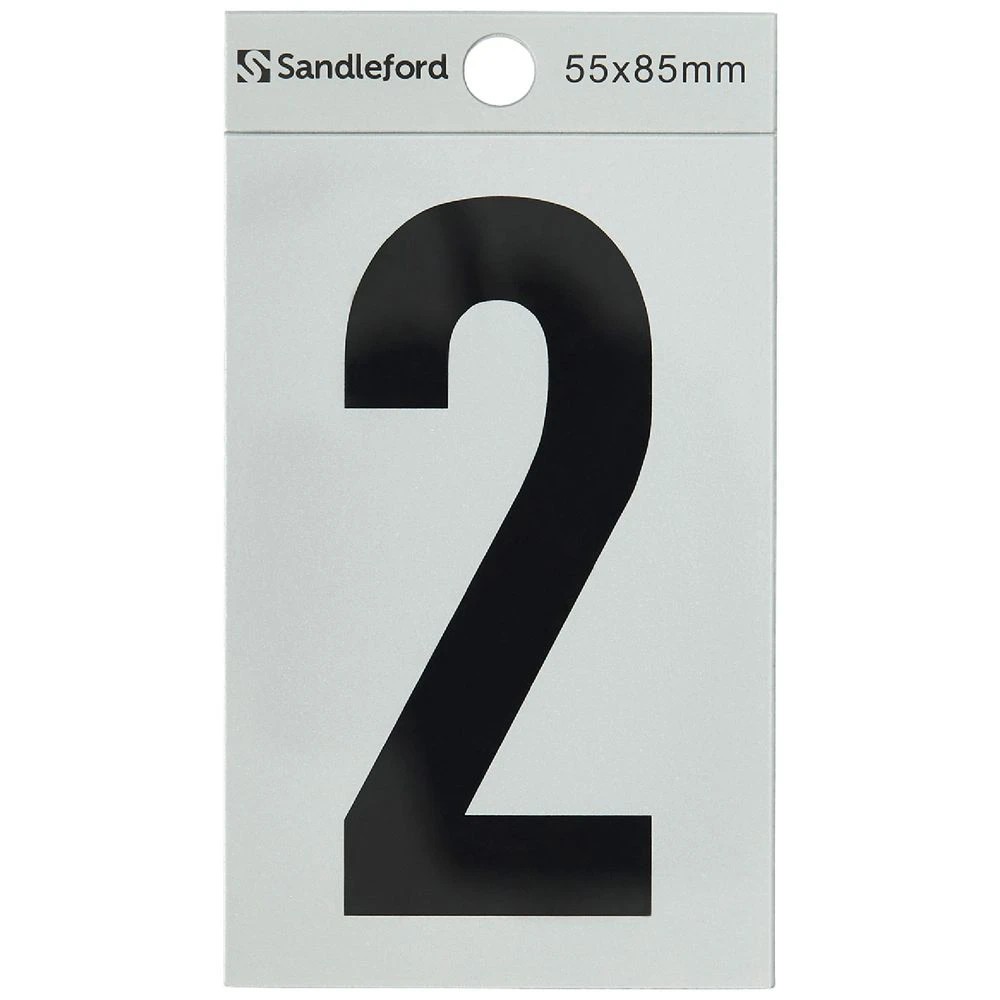 1 Sandleford 2 Self-adhesive Numeral Silver 85mm, 1 of 1