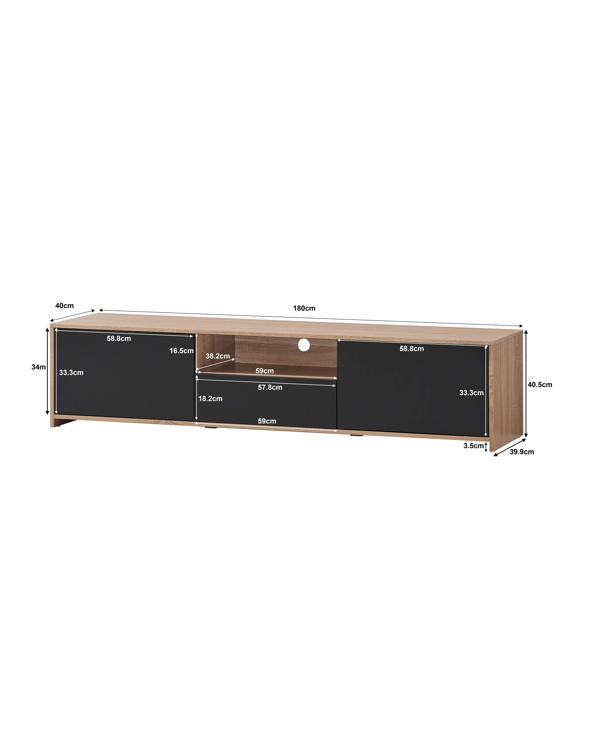 5 Kodu Lesley Entertainment Unit TV Cabinet Lowline TV Stand 180cm 2 Doors 1 Drawer - Natural, 5 of 6