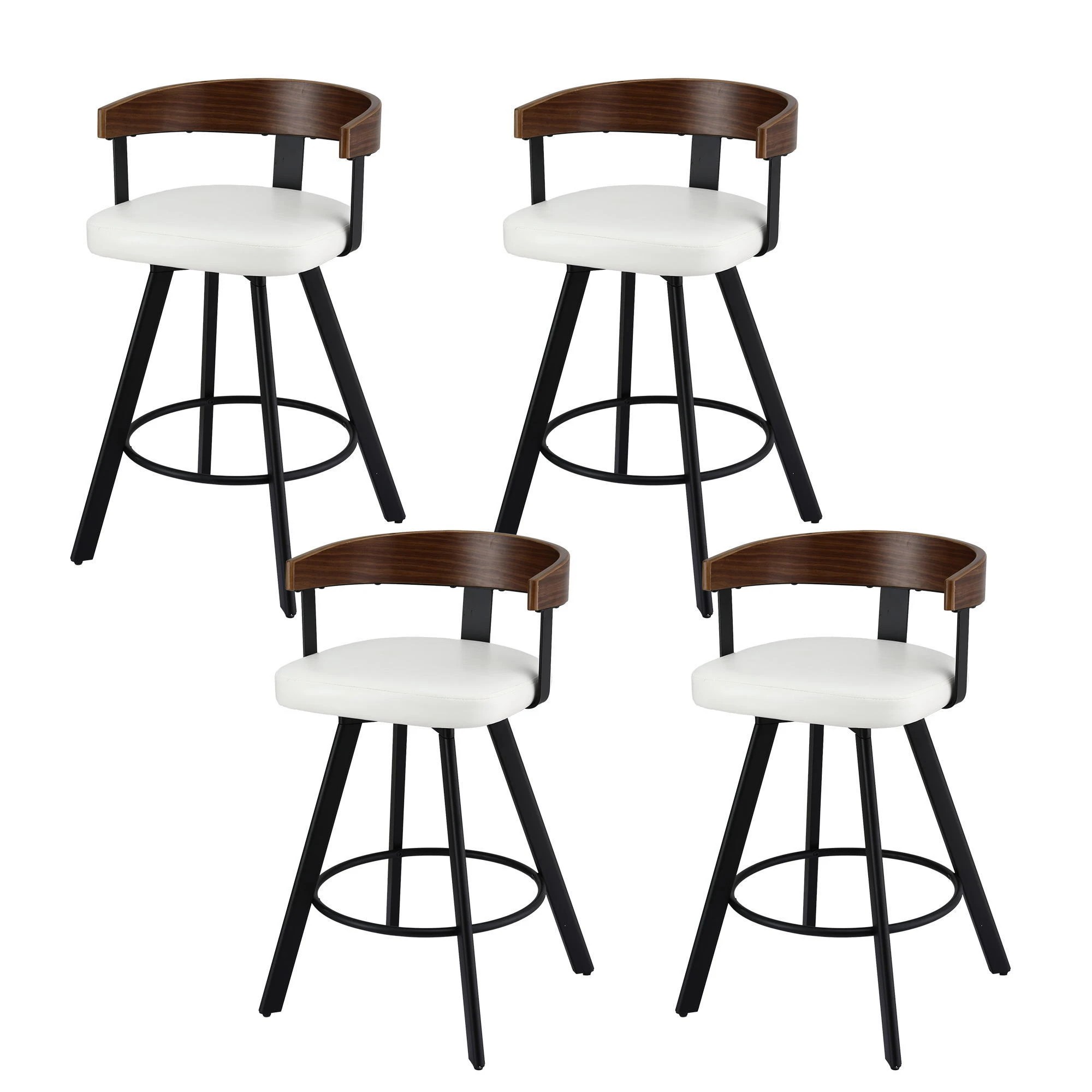1 Artiss Bar Stools Swivel Kitchen Chairs Metal Legs Bentwood Counter PU X4 - White, 1 of 1