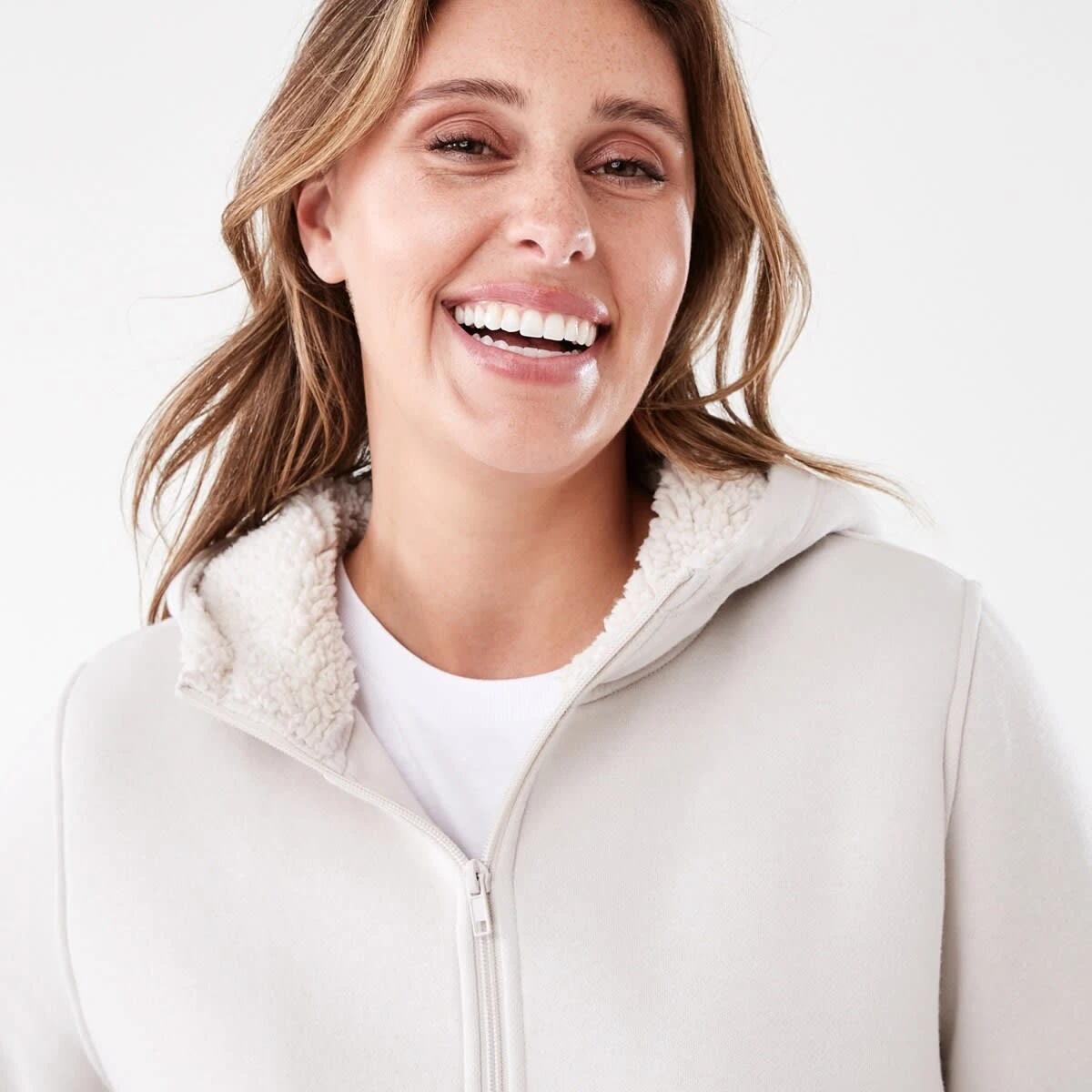 5 Long Sleeve Sherpa Zip Through Hoodie Nat Beige, 5 of 7