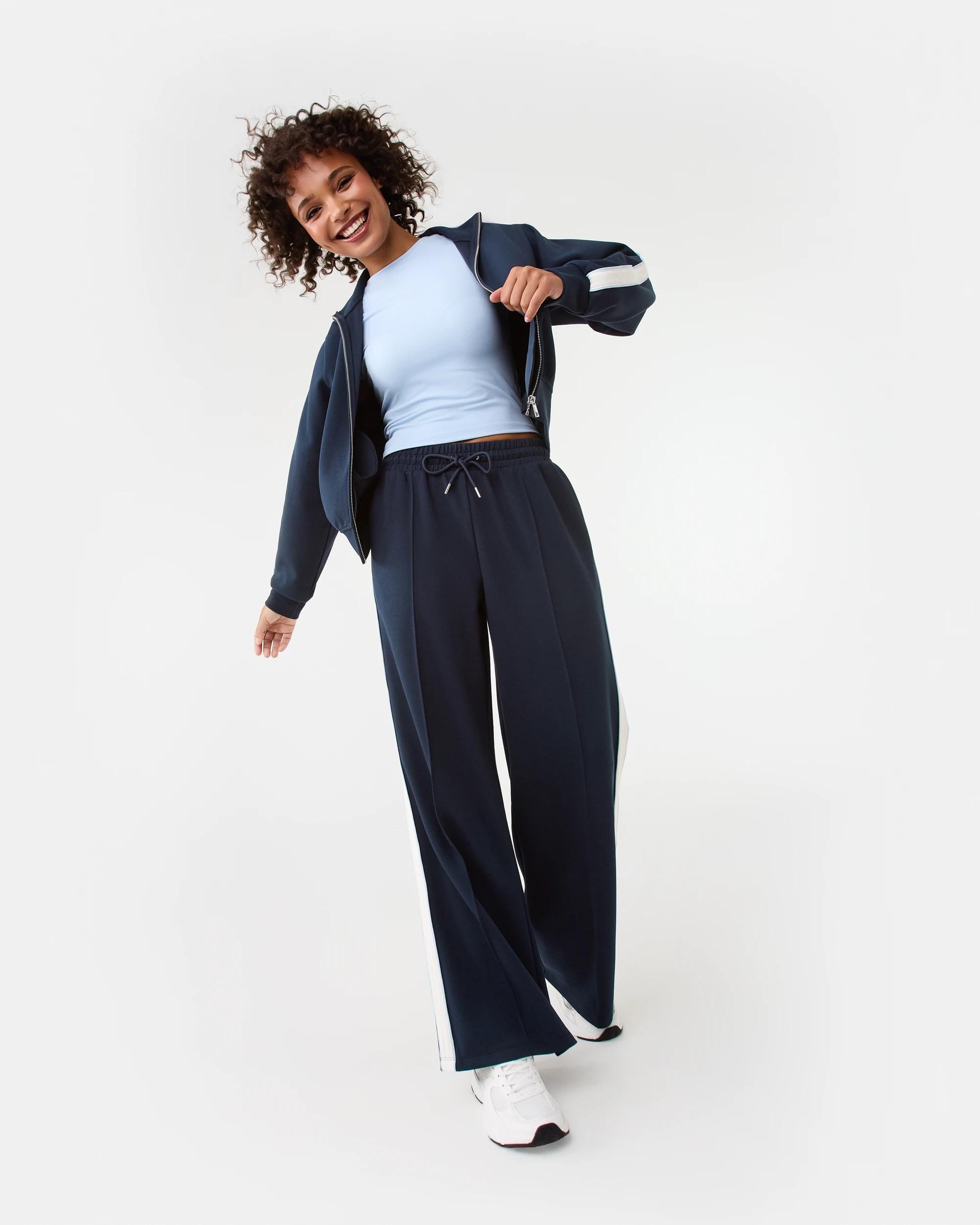 2 Active Womens Retro Wide Leg Trackpants Shade Navy, 2 of 8