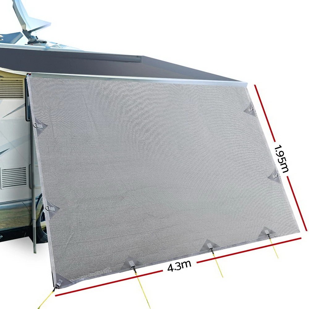 2 Caravan Privacy Screen Roll Out Awning 4.3X1.95M End Wall Side Sun Shade - Grey, 2 of 6