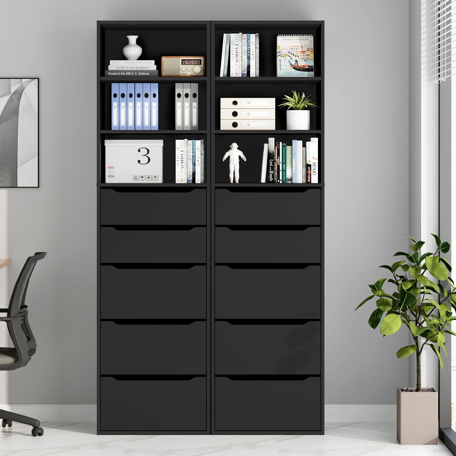 3 Alfordson Chest of 5 Drawers Office Storage Cabinet Tallboy Bedroom - Black, 3 of 10