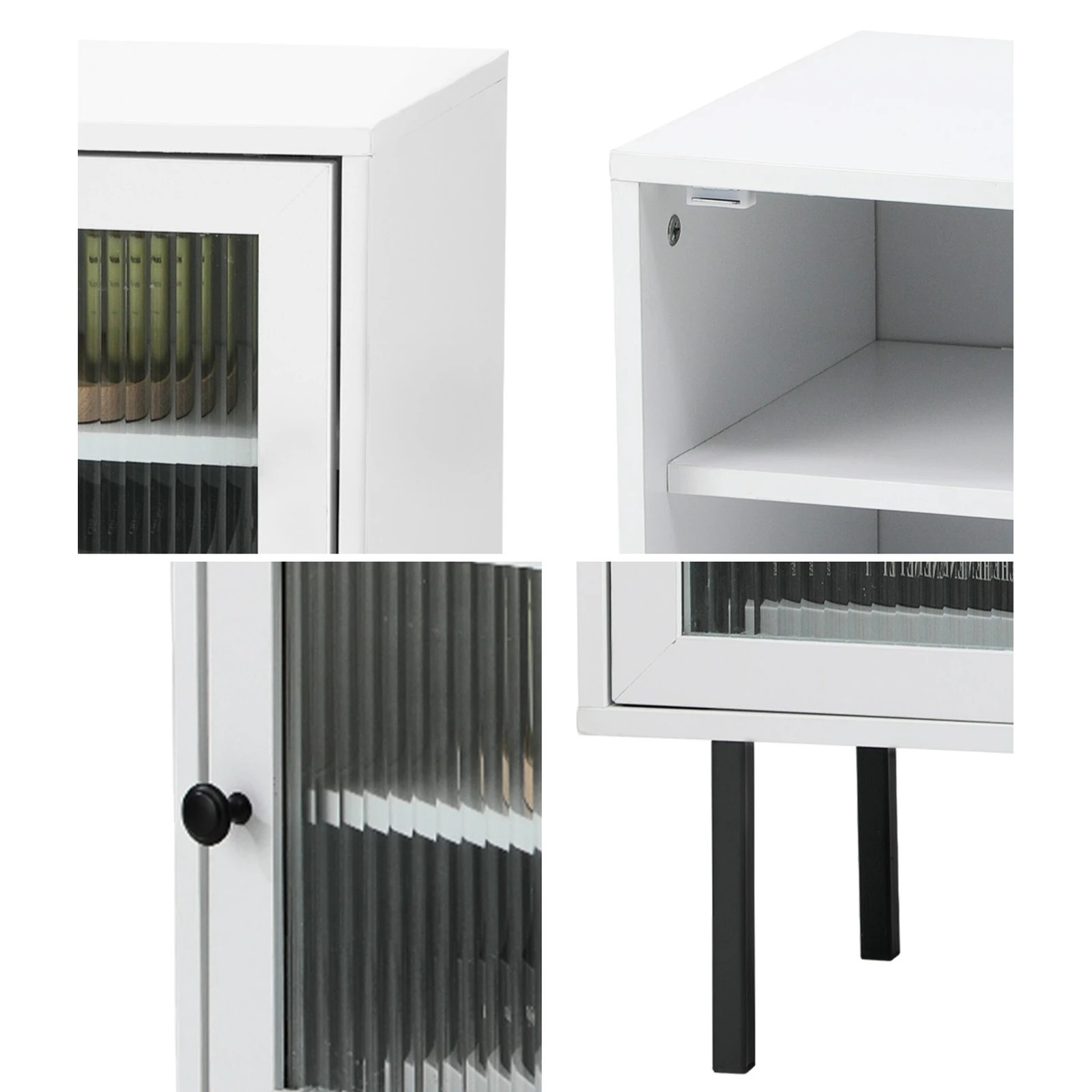 4 Oikiture 2X Bedside Tables Cabinet Storage Nightstand Glass Door Bedroom - White, 4 of 9