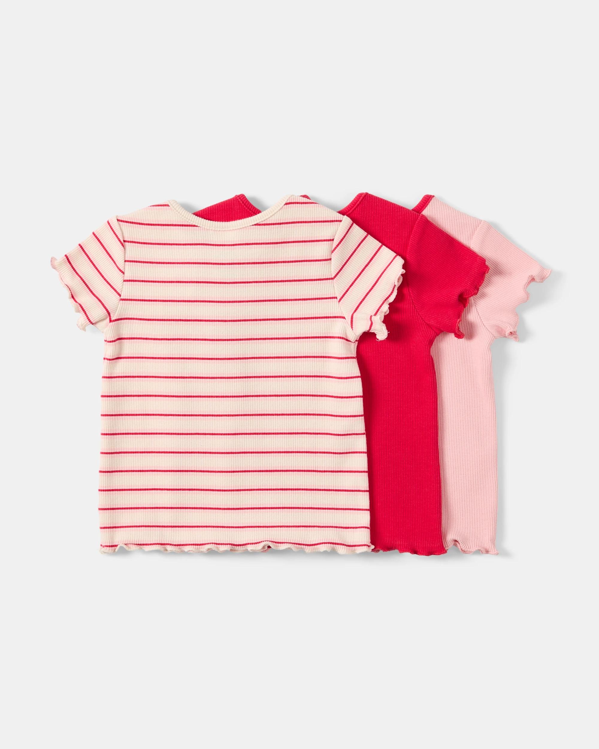 2 3 Pack Short Sleeve Ribbed T-shirt Chrry Strp, 2 of 8