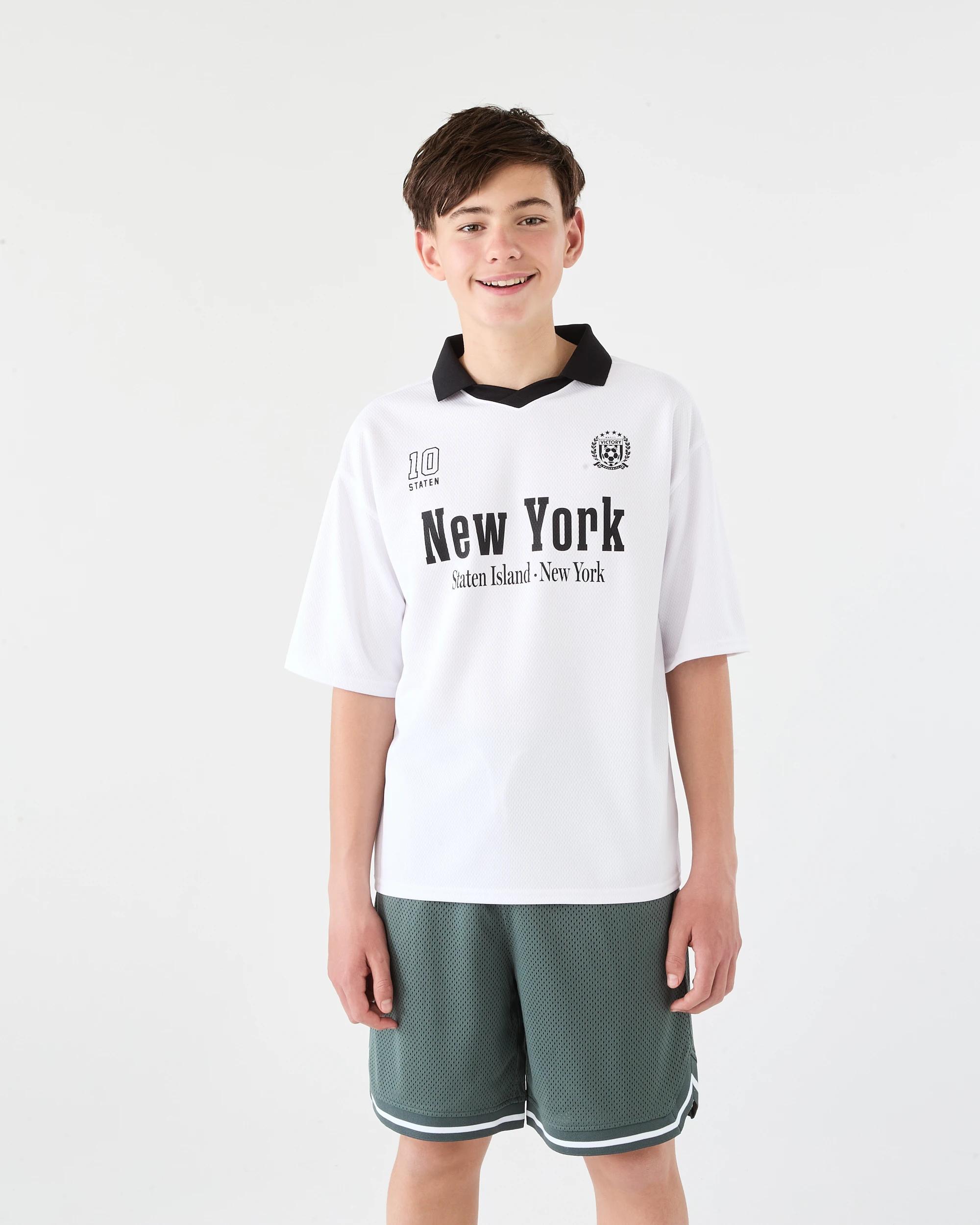 1 Short Sleeve Mesh Collar T-shirt Wht Varsit, 1 of 6