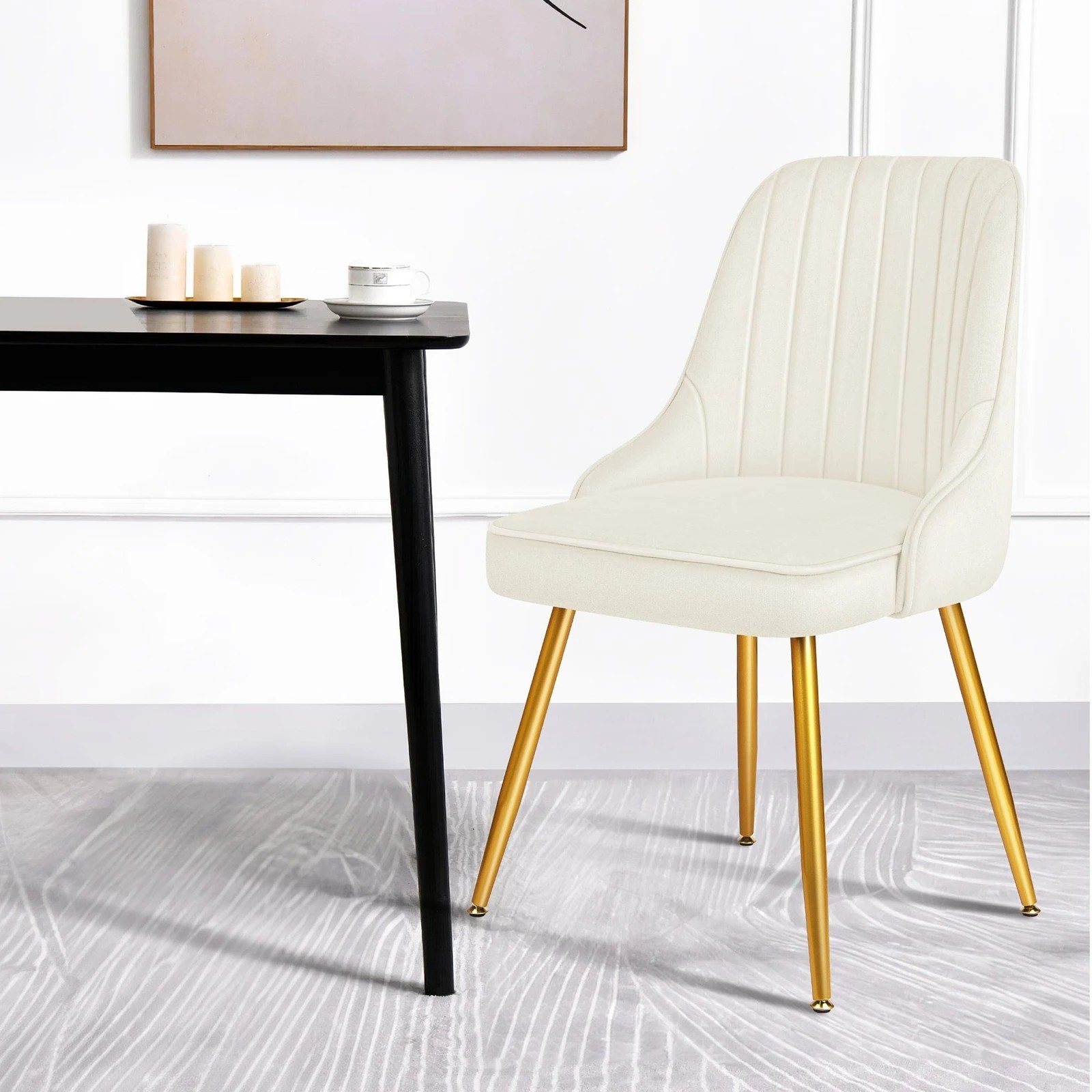 4 Alfordson 2x Dining Chairs Kitchen Accent Lounge Padded Tufted Seat Velvet - Beige, 4 of 10