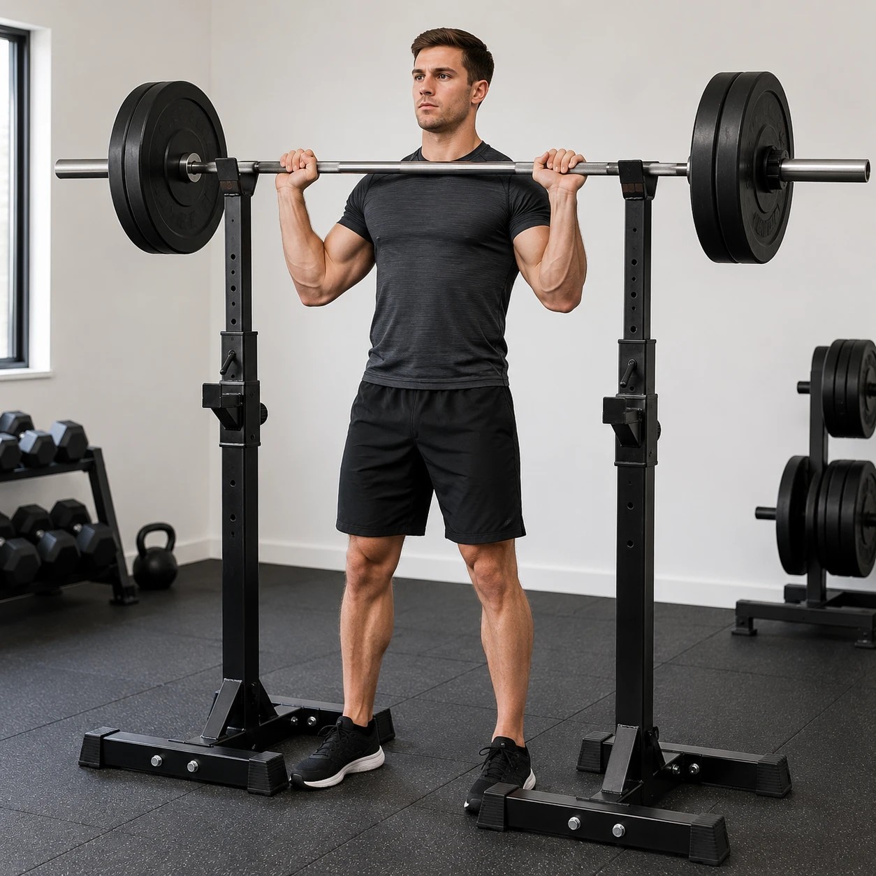 5 Fitness Master 2 Pack Squat Rack Stand Bench Press Weight Lifting Barbell Gym, 5 of 9