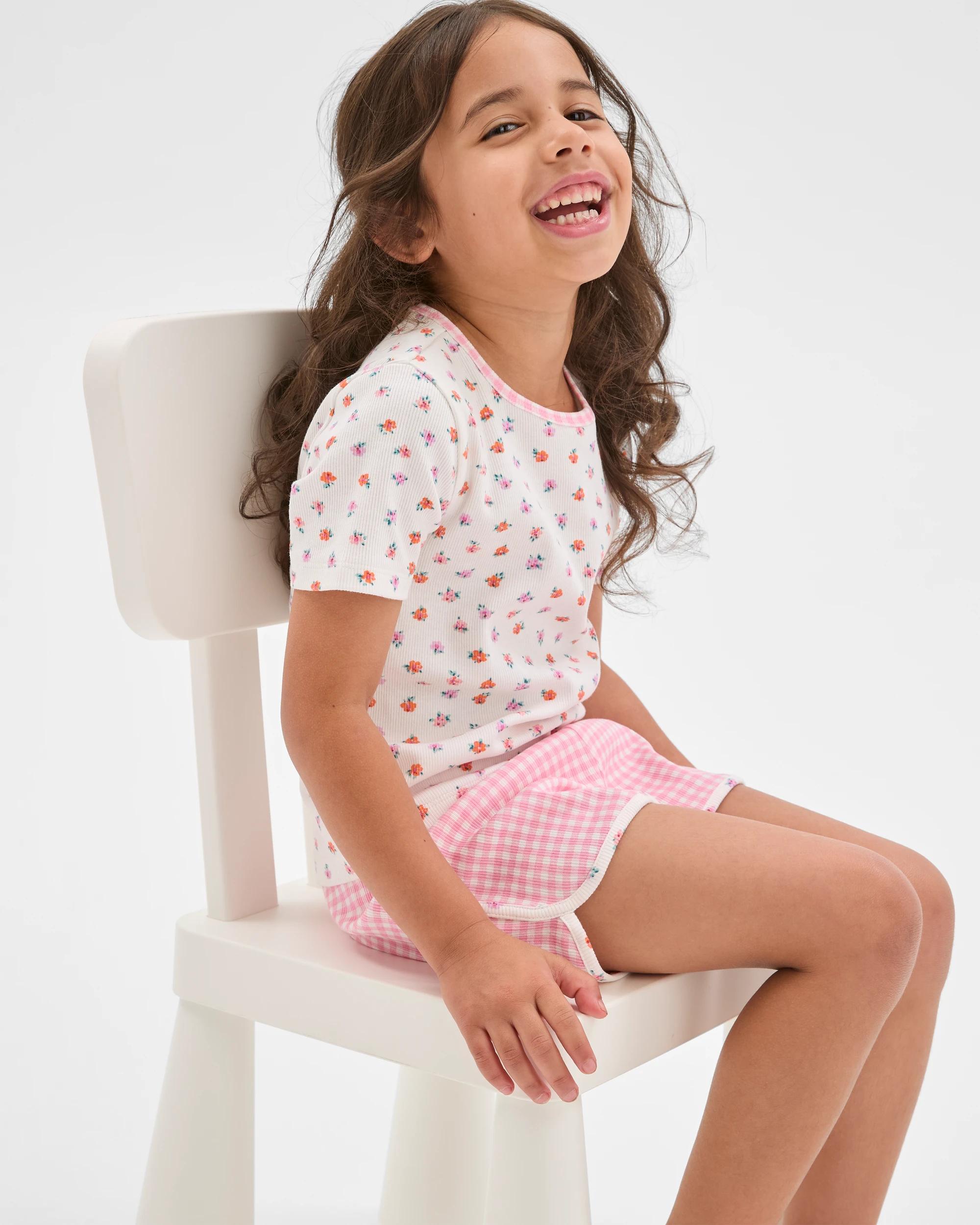 3 Target Kids Australian Cotton Top and Dolphin Hem Shorts Pyjama Set FLORALS, 3 of 7