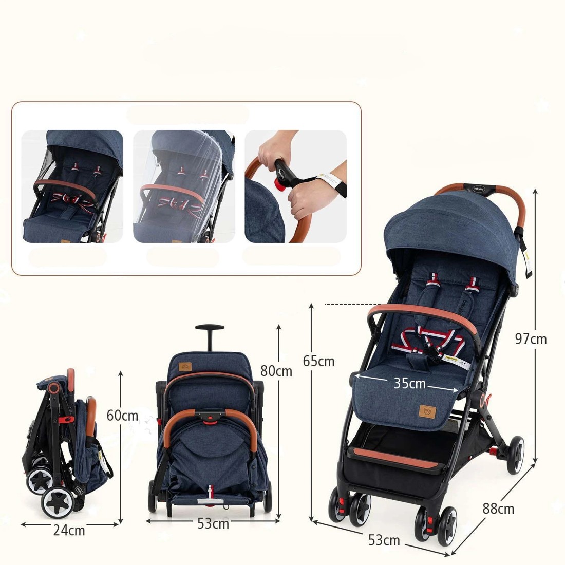 2 Costway Folding Baby Stroller Adjustable Pushchair Pram - Blue, 2 of 3