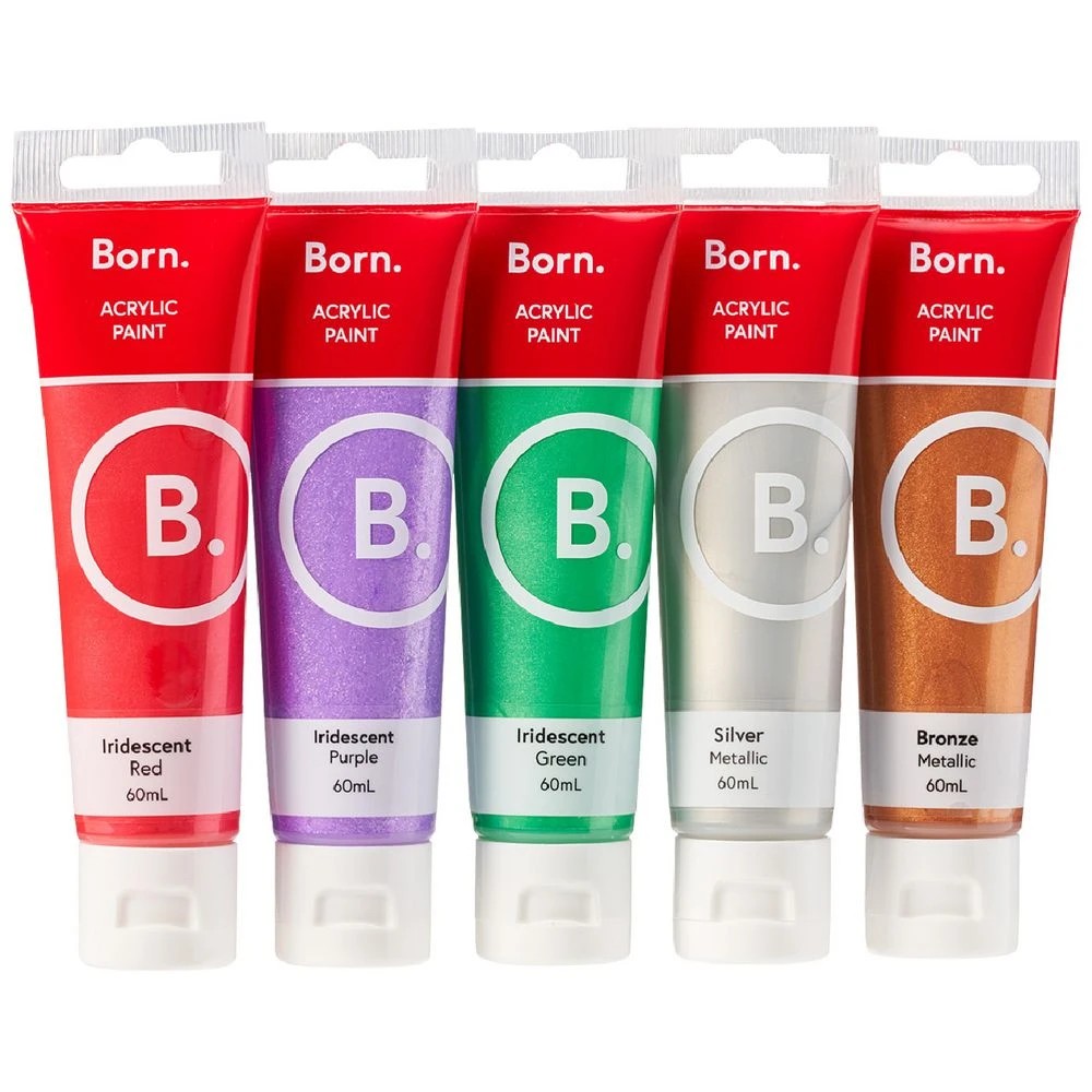 1 Born Acrylic Paints 60mL Iridescent Colours 5Pk, 1 of 4