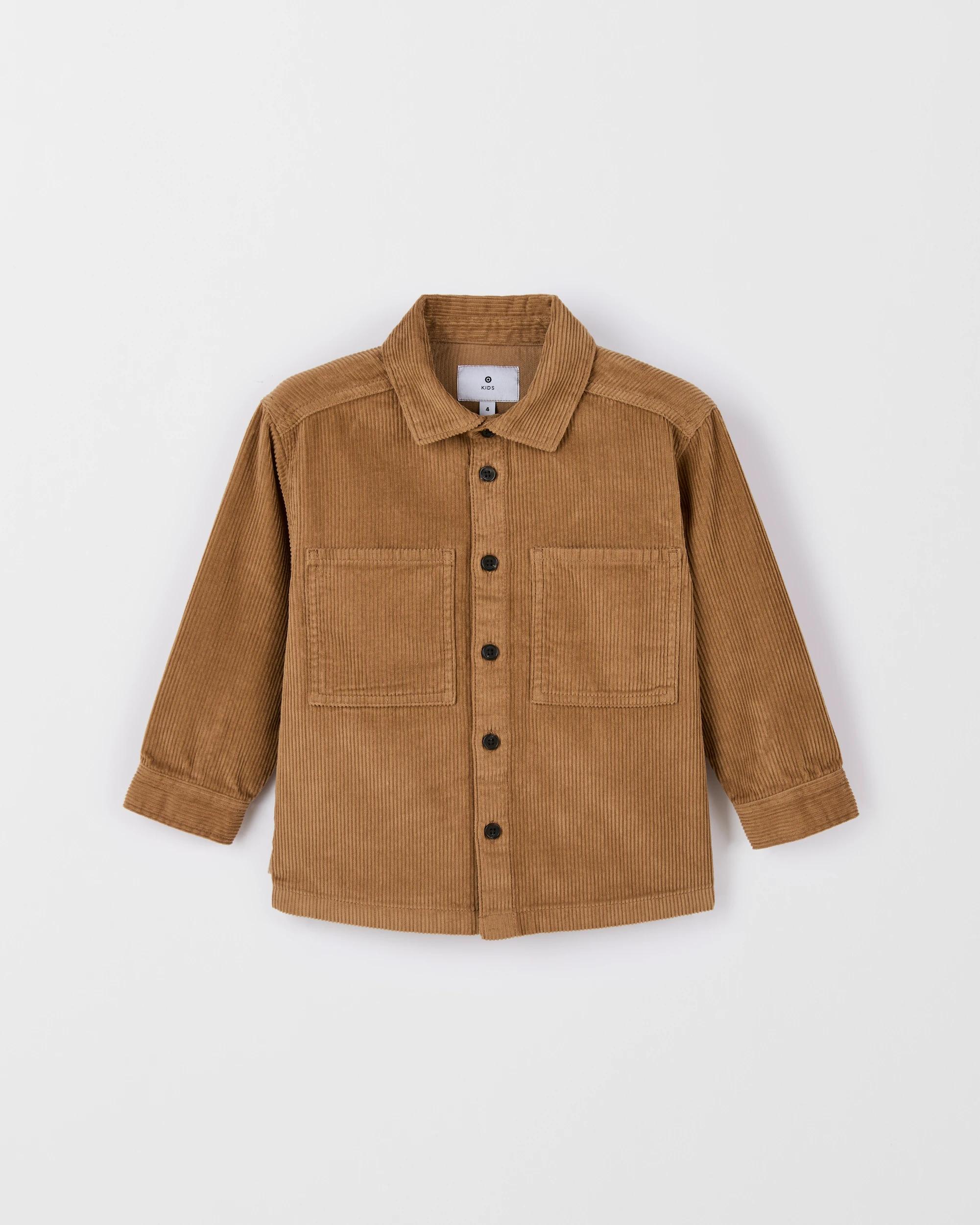 1 Target Kids Cord Long Sleeve Oversized Shacket TAN, 1 of 3