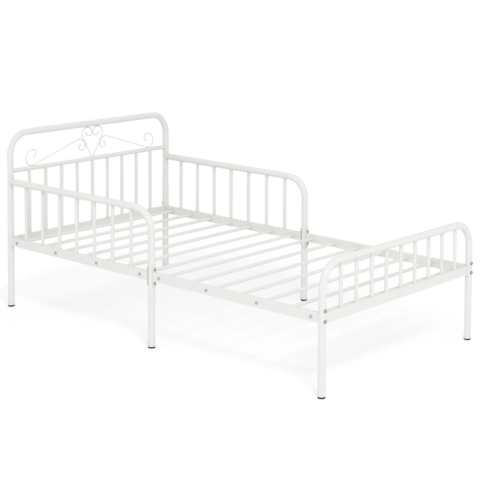 1 Costway Single Metal Bed Frame Modern Platform Bed w/Headboard & Safety Guardrails, 1 of 4