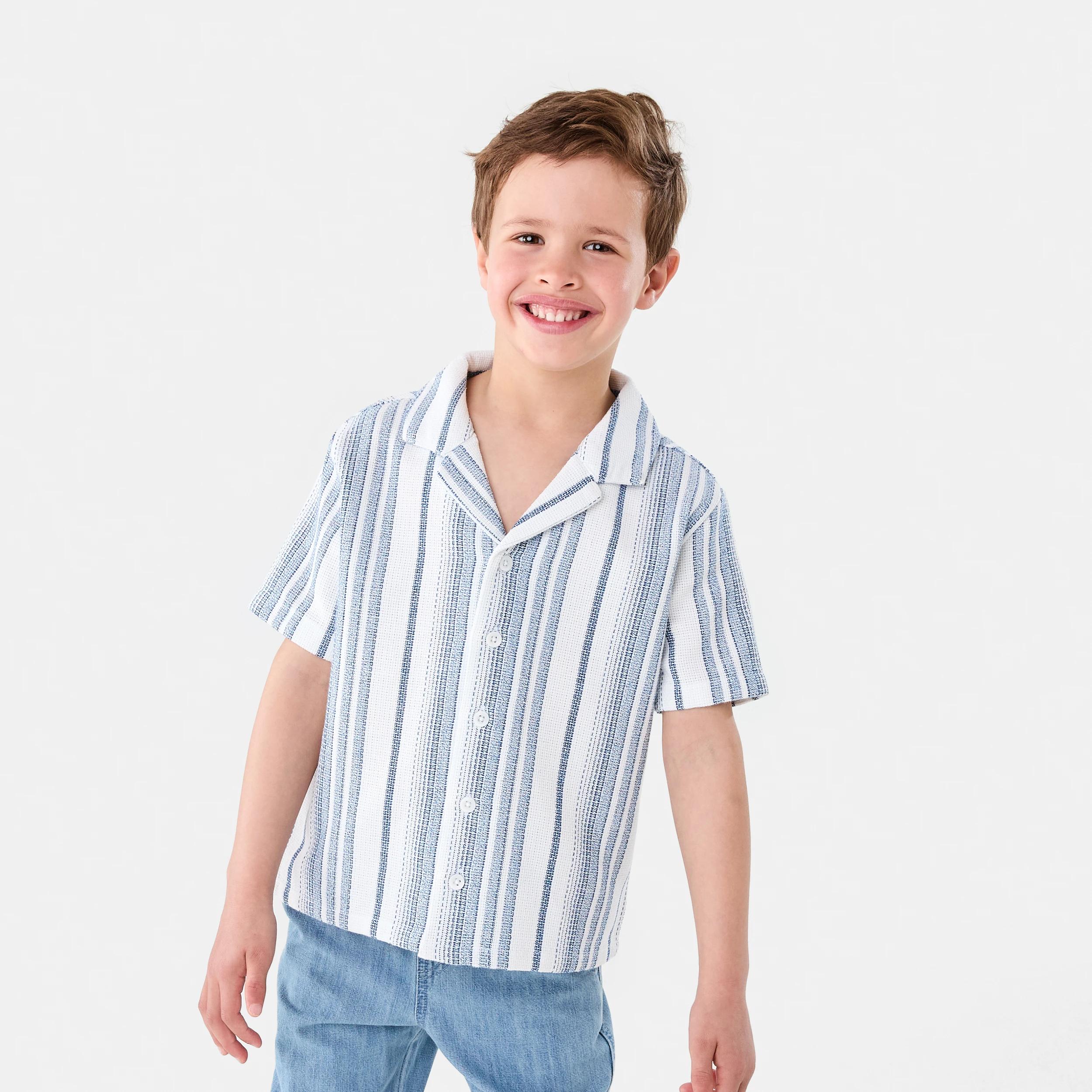 1 Short Sleeve Textured Stripe Resort Shirt Blu Strp, 1 of 7
