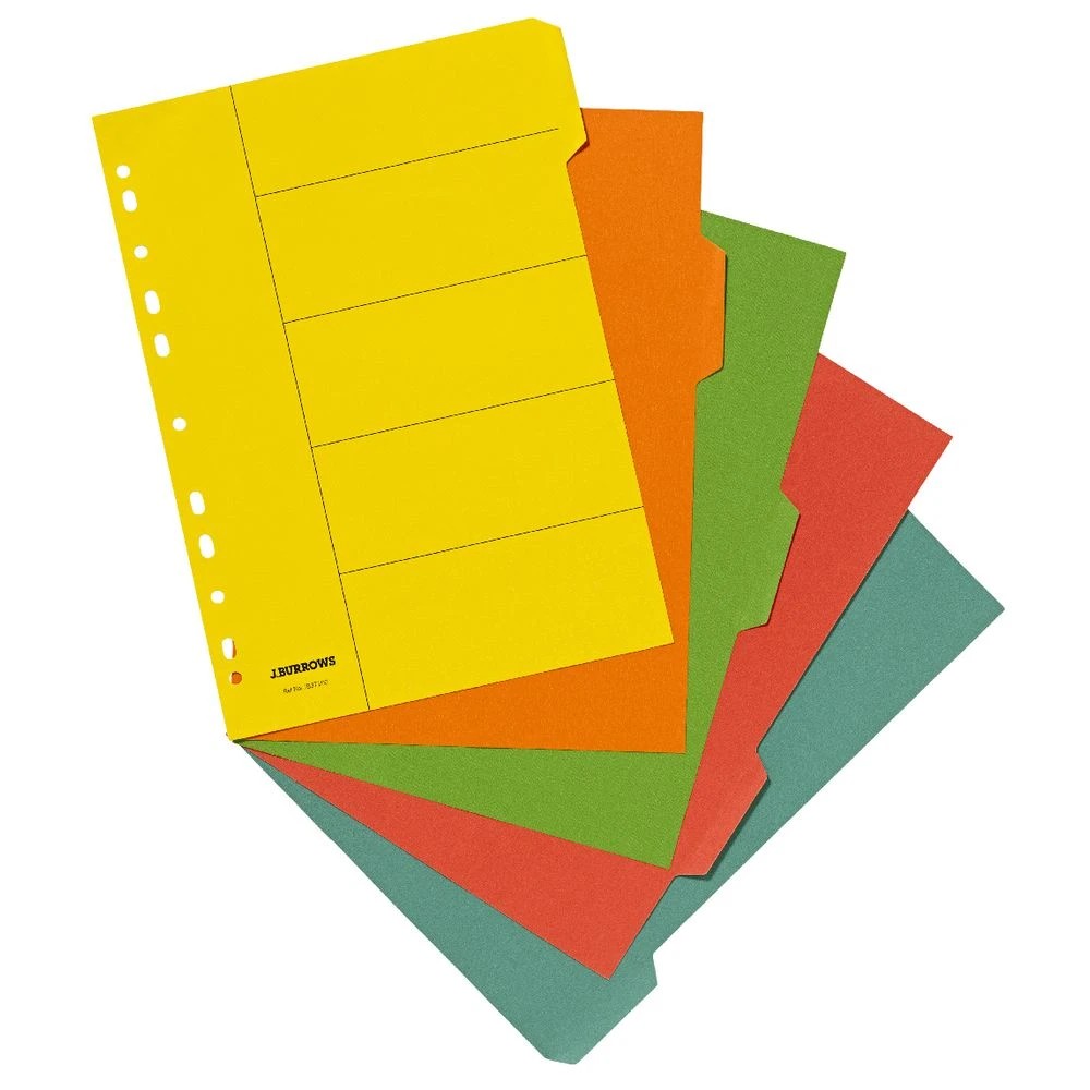 2 J.Burrows A4 5 Tab Dividers Bright Colours, 2 of 3