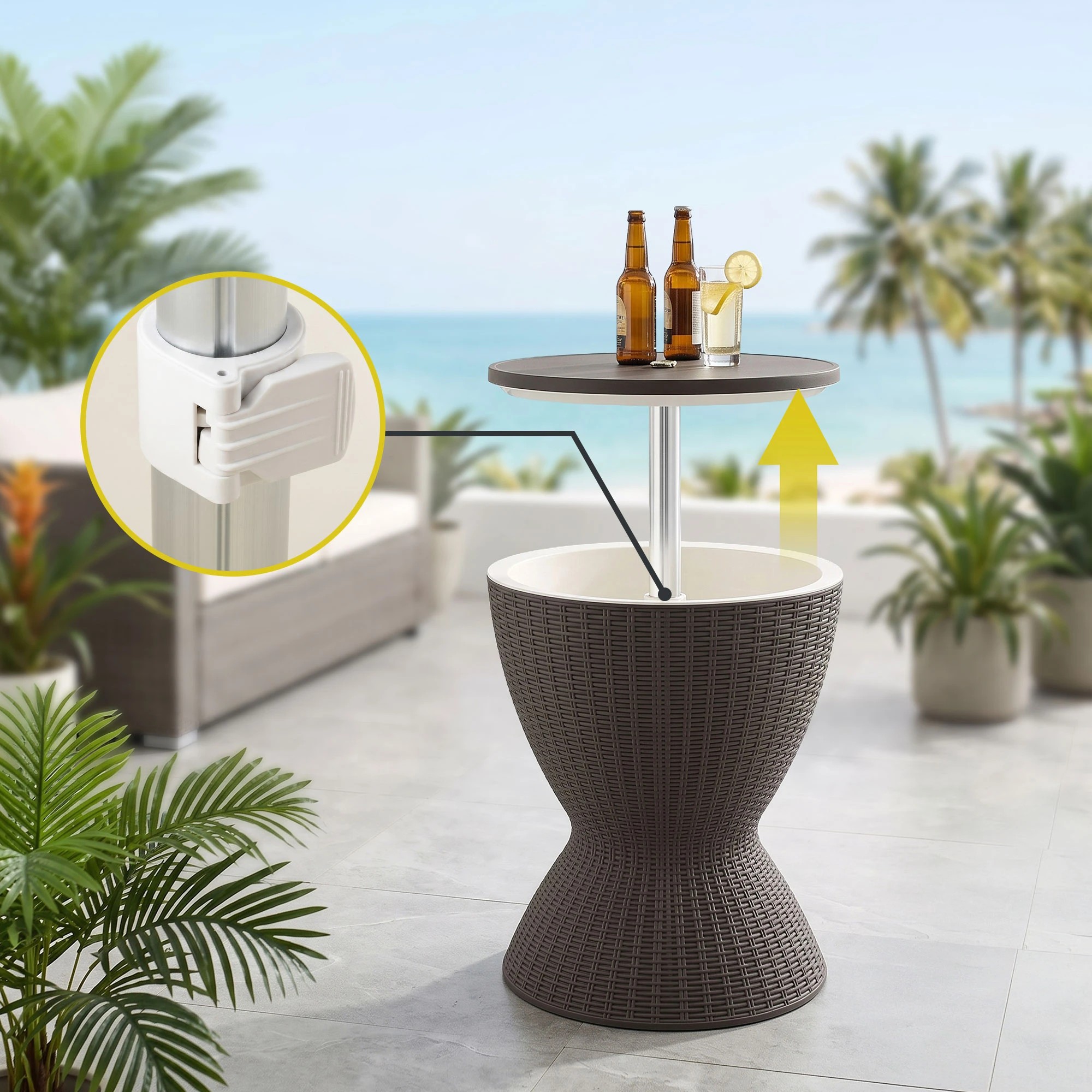 7 Gardeon 2-in-1 Outdoor Bar Table Portable Ice Bucket Cooler 30L Adjustable Top - Brown, 7 of 10