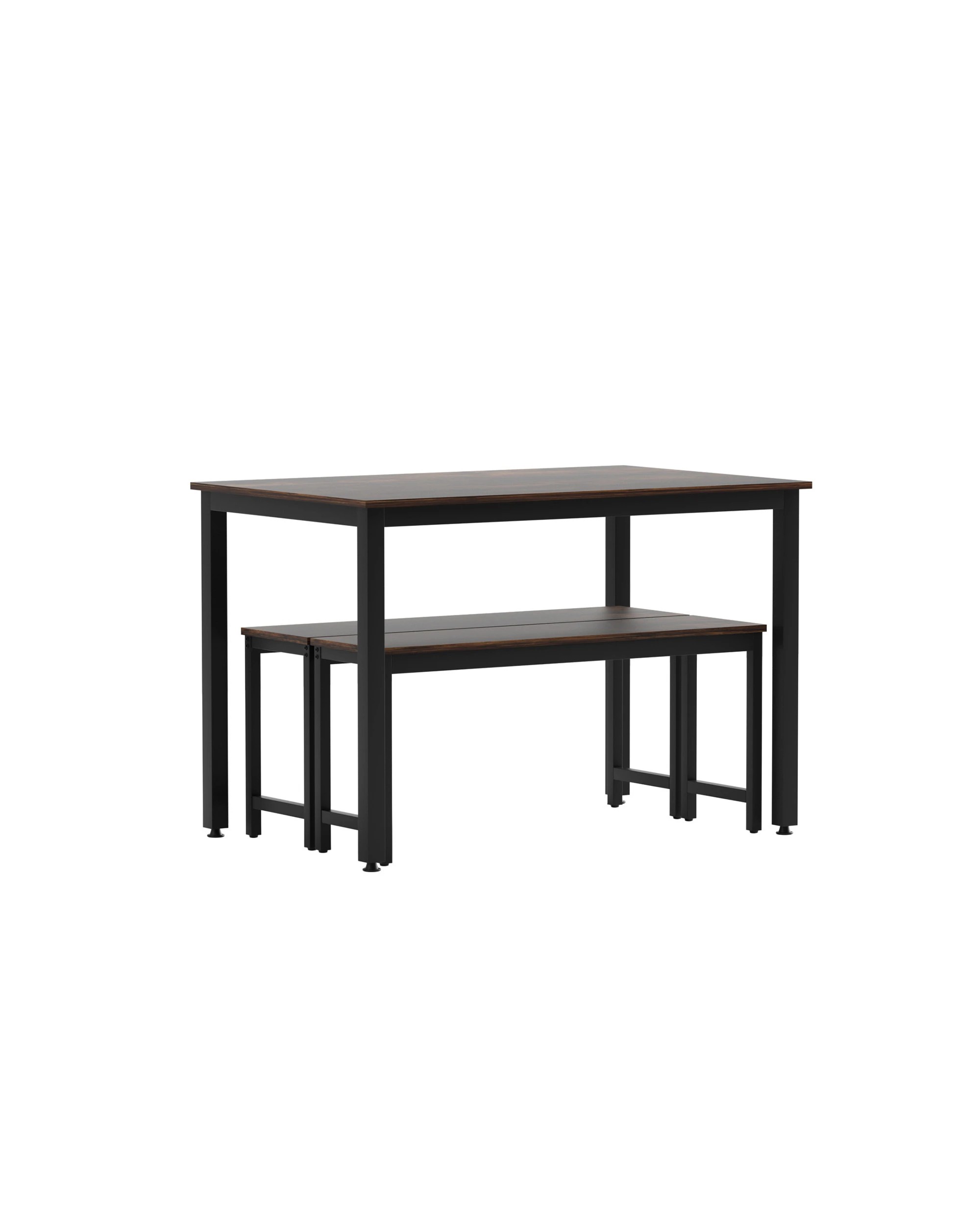 5 Artiss Dining Table and Chairs Set 3PCS Kitchen Metal Desk Bench Dark Walnut - Multi, 5 of 8