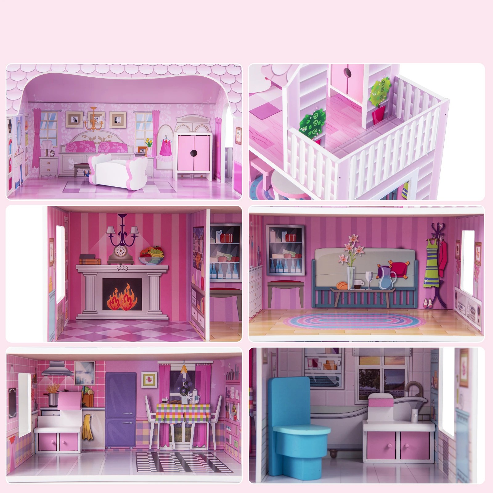 5 Costway 3-Tier Doll House Kit Wood Dreamhouse Playset, 5 of 5