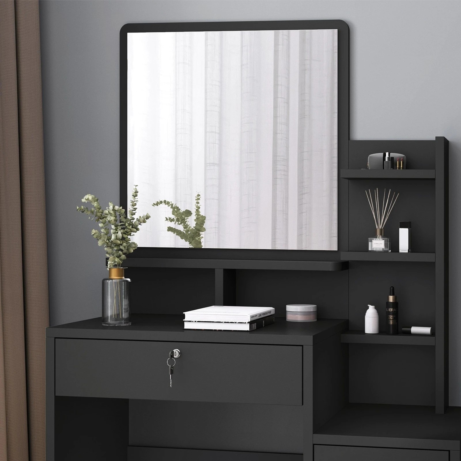 8 Alfordson Dressing Table Stool Set Makeup Mirror Vanity Desk Black - Black, 8 of 10