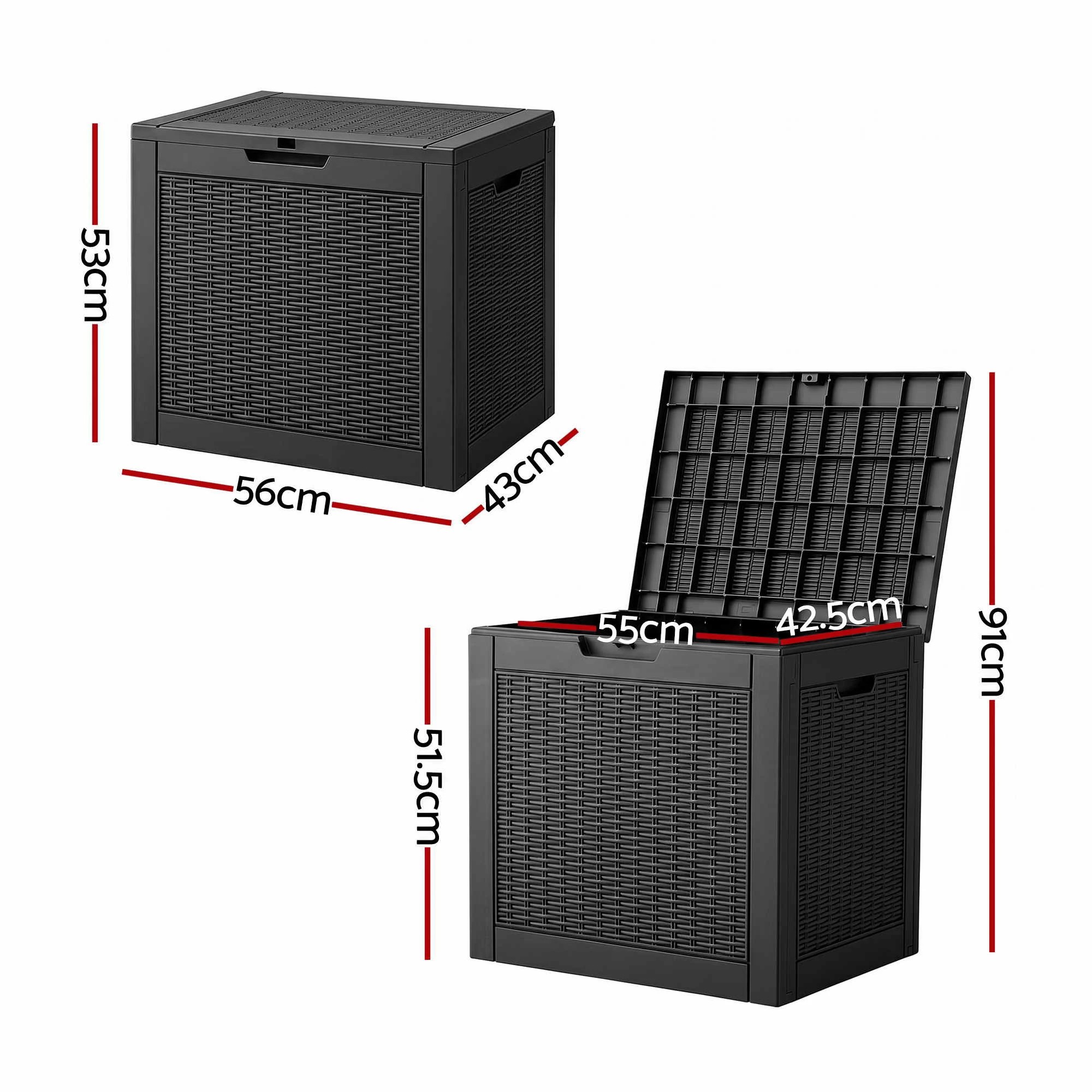 3 Gardeon Outdoor Storage Box 118L Container Lockable Garden Toy Tool Rattan-Texture - Black, 3 of 8