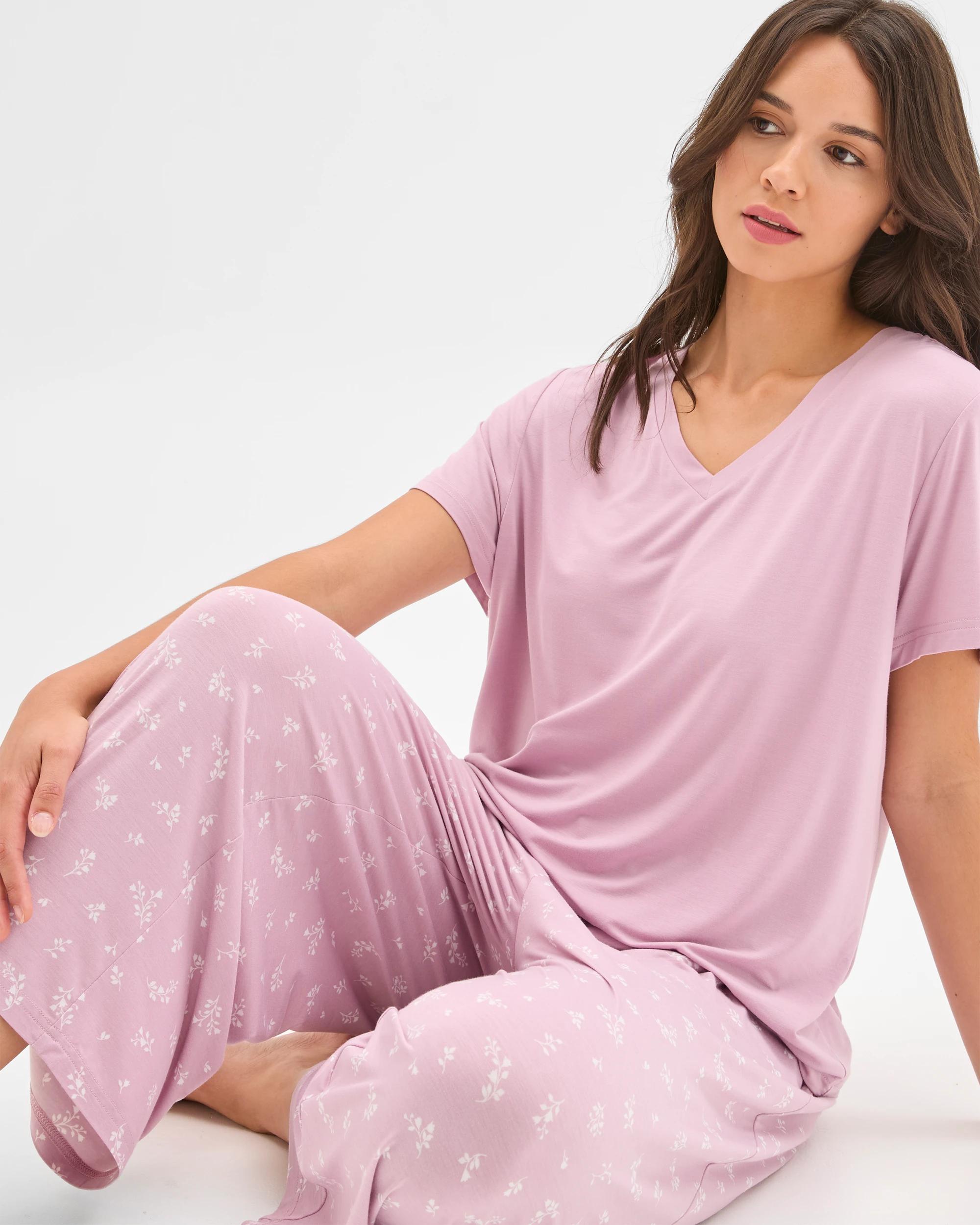 6 Target Woman Soft Comfort Bamboo V-Neck Sleep T-Shirt LACE PINK, 6 of 6