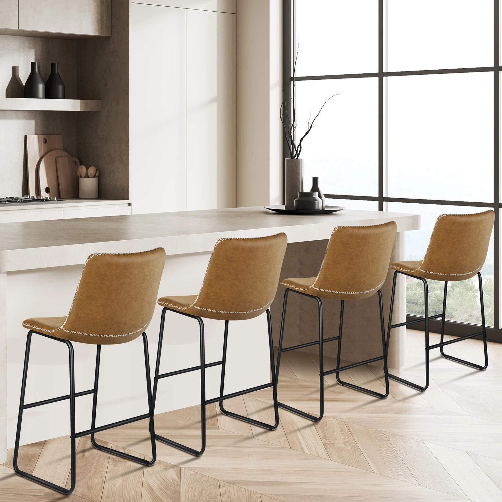 6 Alfordson 2x Bar Stools 66cm Kitchen Counter Metal Vintage Dining Chairs - Brown, 6 of 8