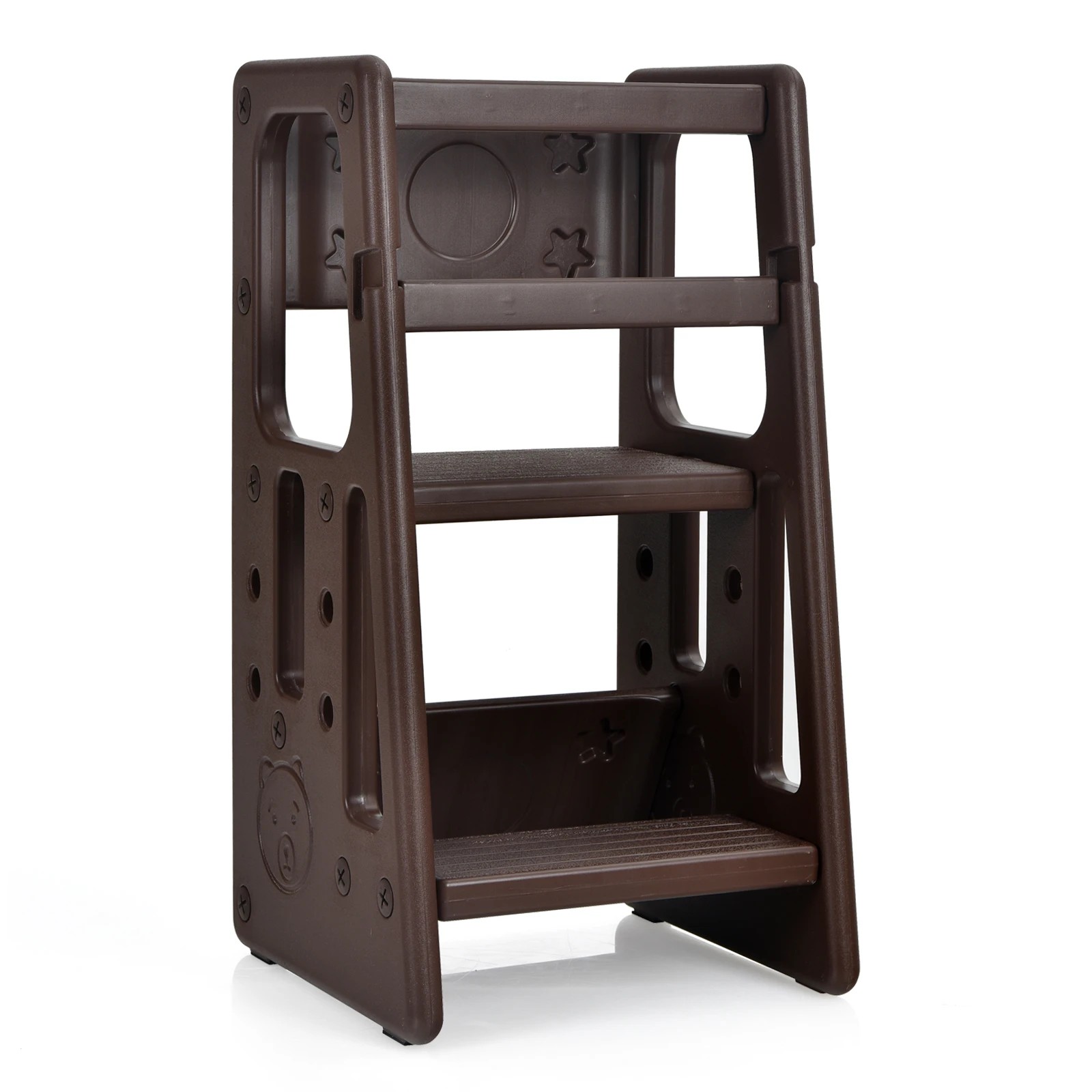 1 Costway Kids Step Stool Adjustable Tower - Brown, 1 of 4