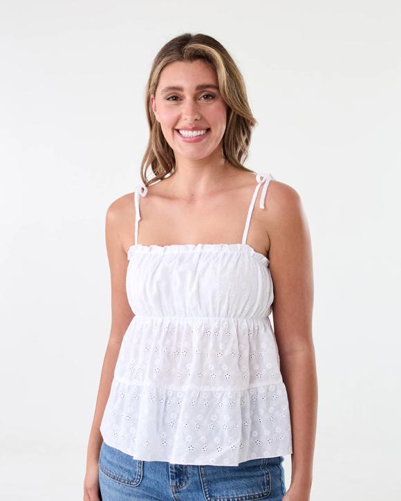 Sleeveless Broderie Tier Top