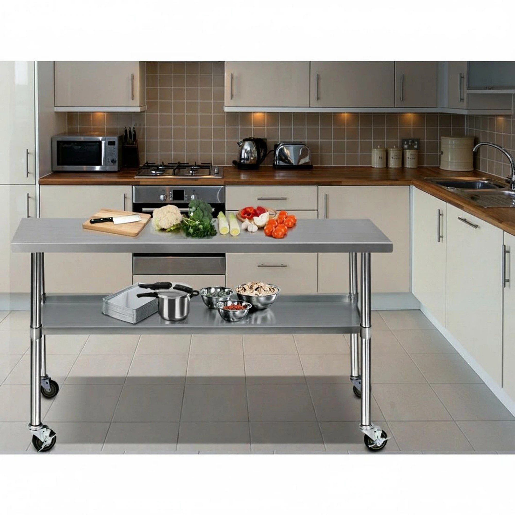 7 Cefito Stainless Steel Kitchen Bench with Wheels - Multi, 7 of 8