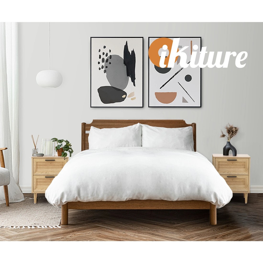 4 Oikiture Bedside Table Nightstand 2 Drawers Side End Table Storage
 - Natural, 4 of 7