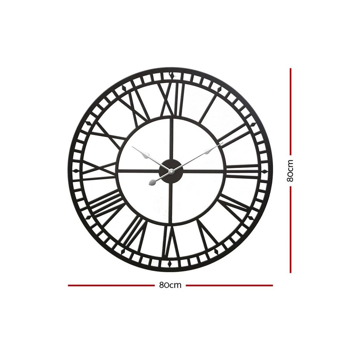 3 Artiss 80cm Wall Clock Large Roman Numerals Metal - Black, 3 of 7