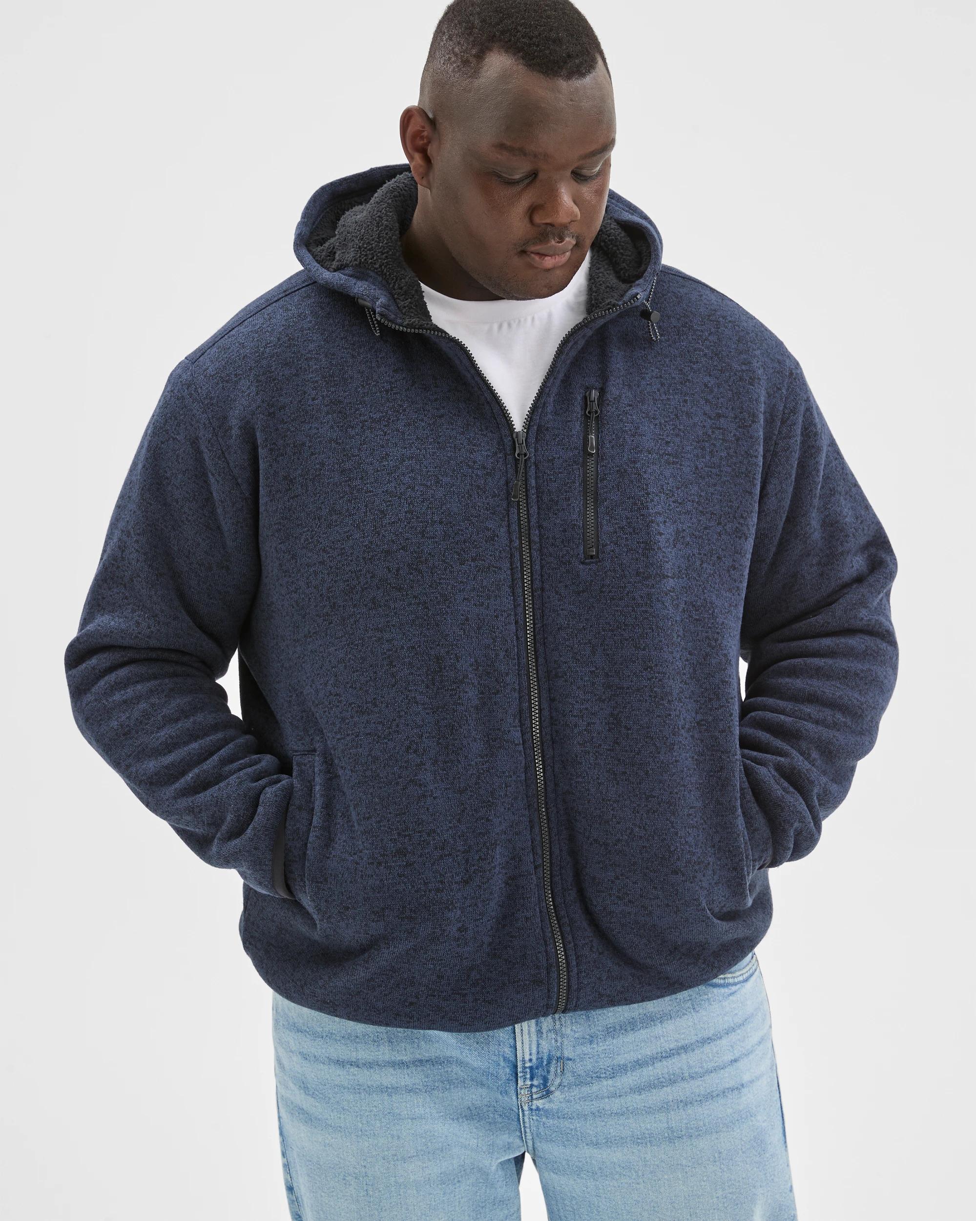 1 Target Man Plus Plus Size Teddy Zip Through Fleece Hooded Jumper NAVY, 1 of 7
