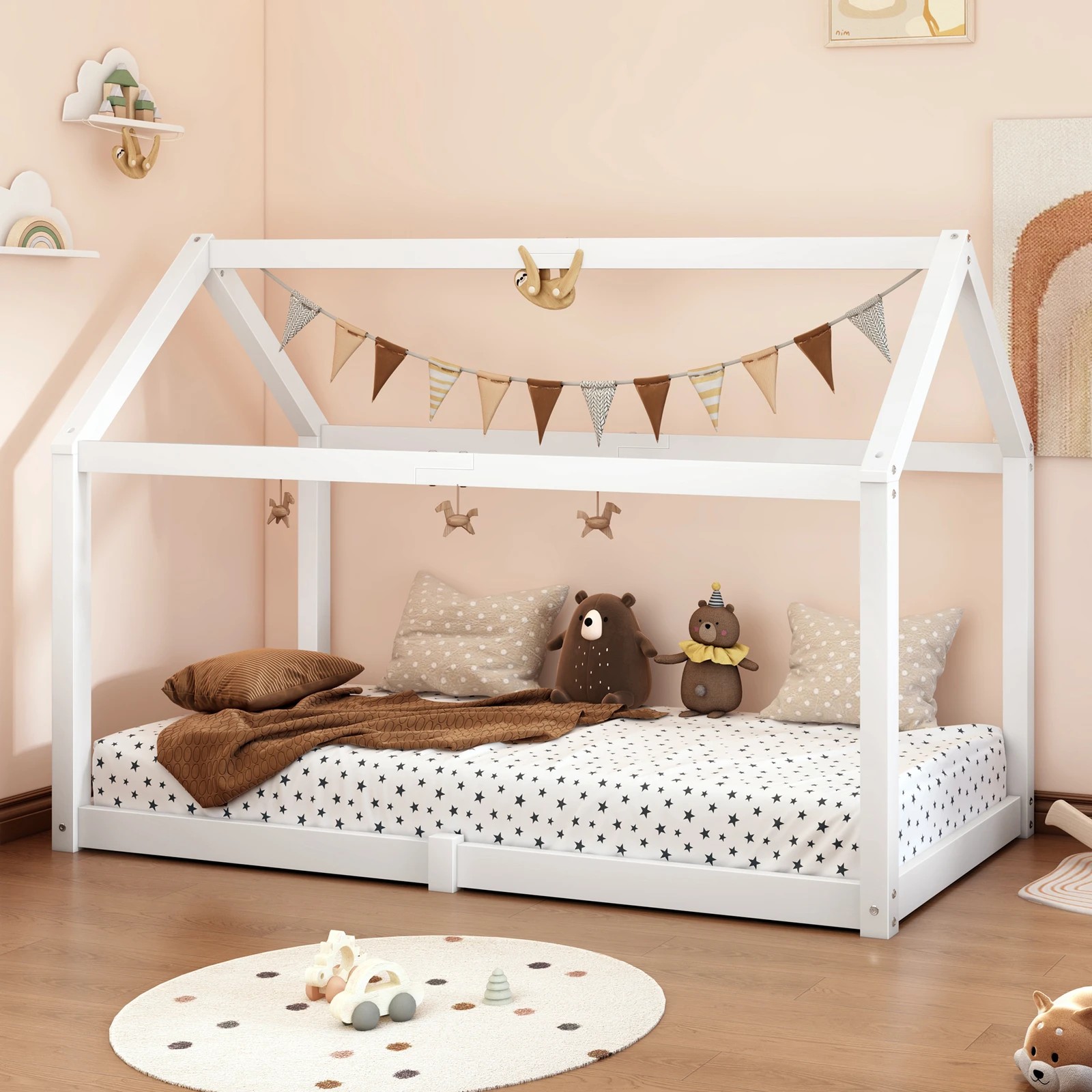 4 Alfordson Kids Bed Frame Wooden Timber Single House Frame Platform Rocco - White, 4 of 10