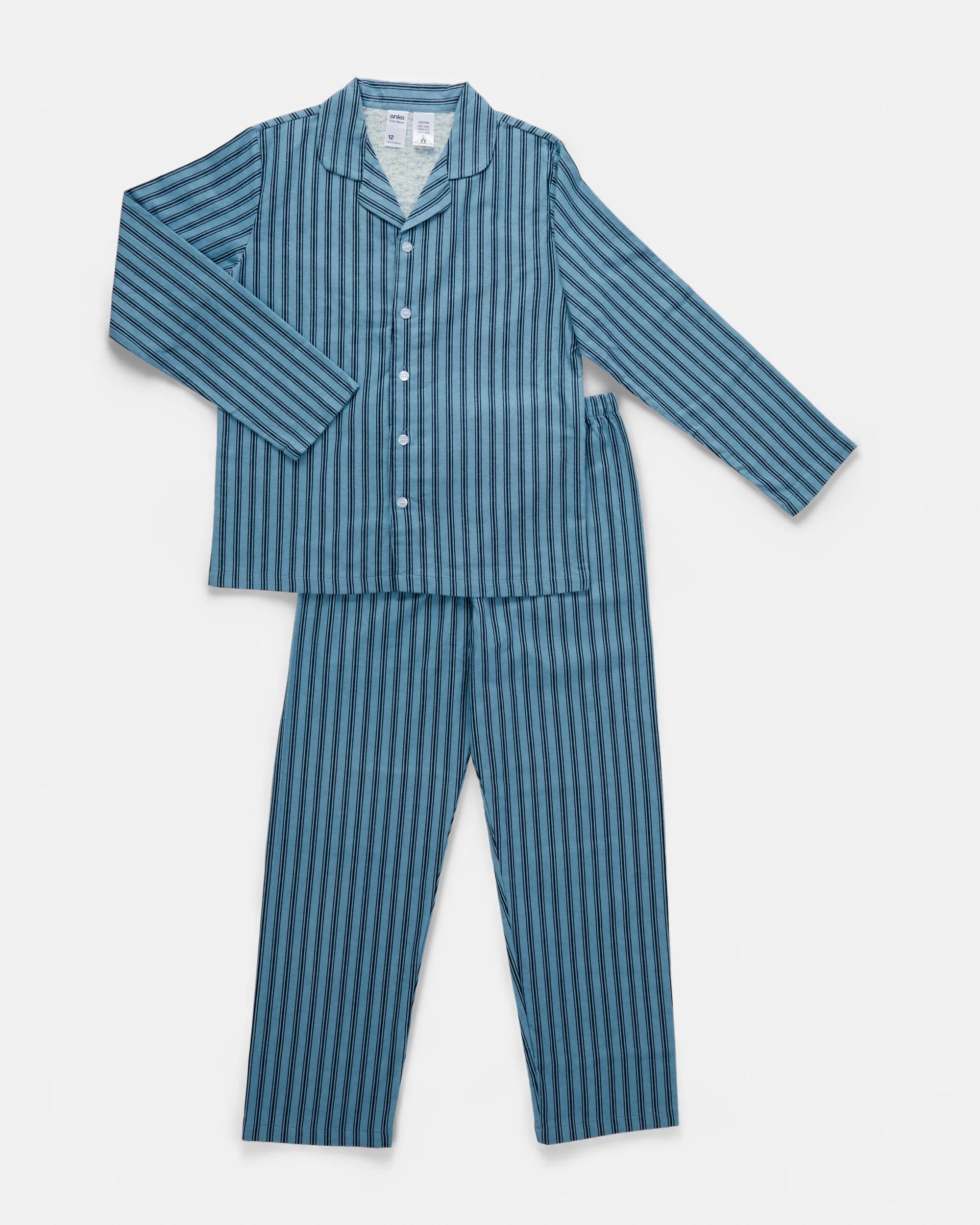 7 Flannel Pyjama Set Blu Stripe, 7 of 10