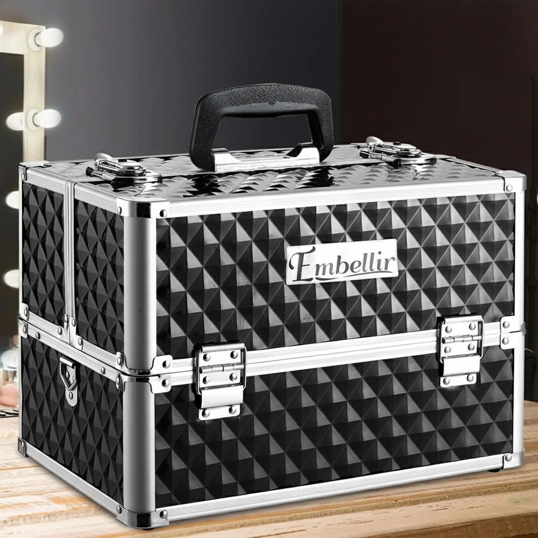 8 Embellir Beauty Case Makeup Travel Bag Organiser Cosmetic Storage Large Portable - Black, 8 of 8