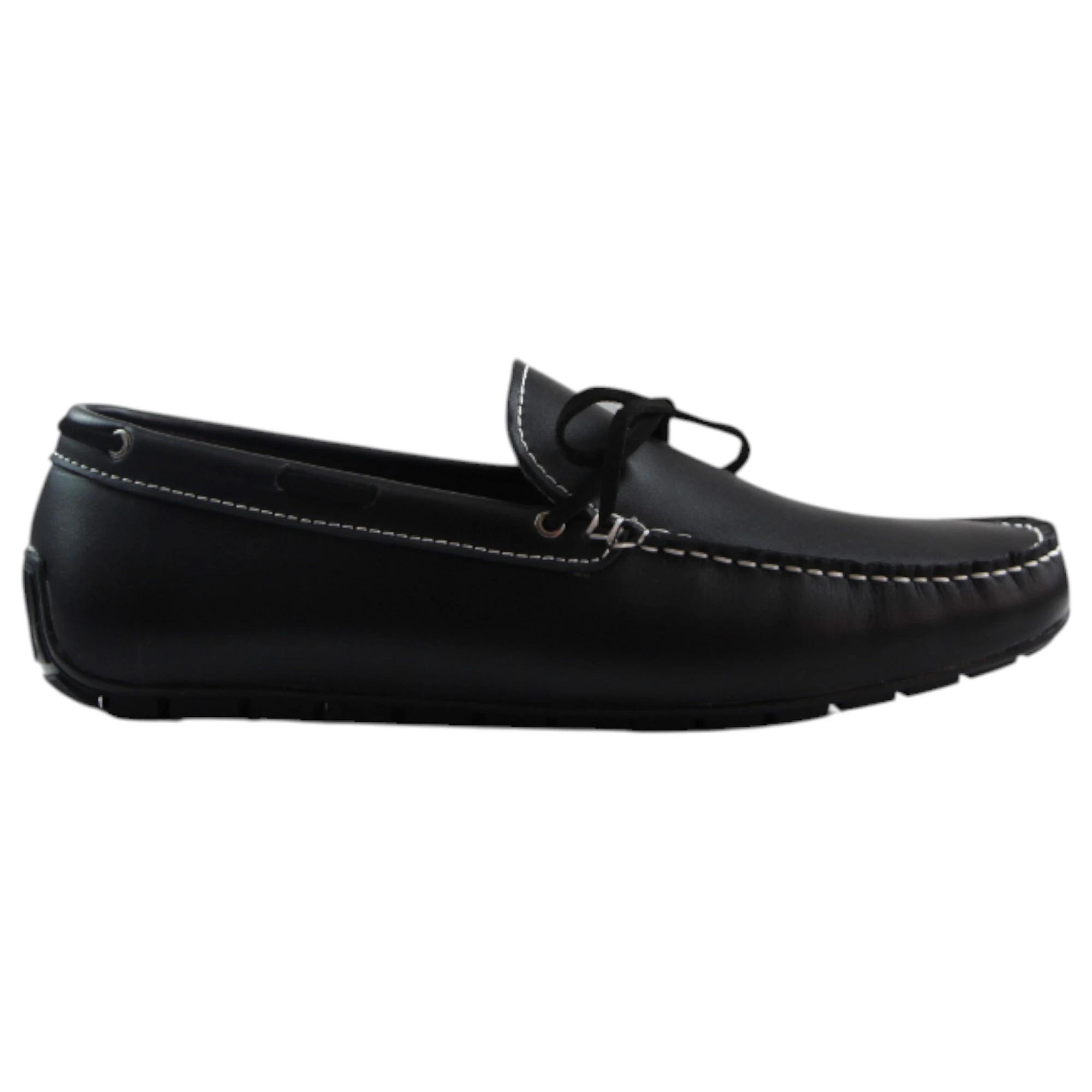 2 Zasel Anchor Boat Shoes Leather Mens Casual Slip On Deck Grip Loafers BLACK, 2 of 3