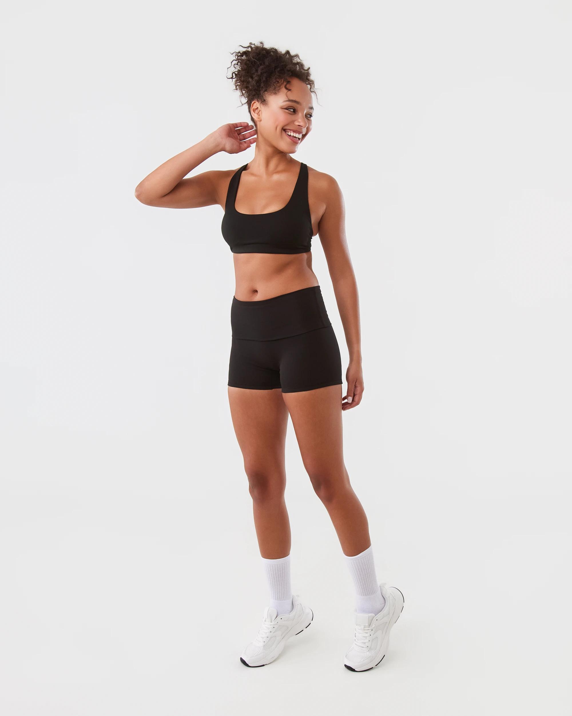 3 Active Womens Fold Over Waist Bike Shorts Black, 3 of 6