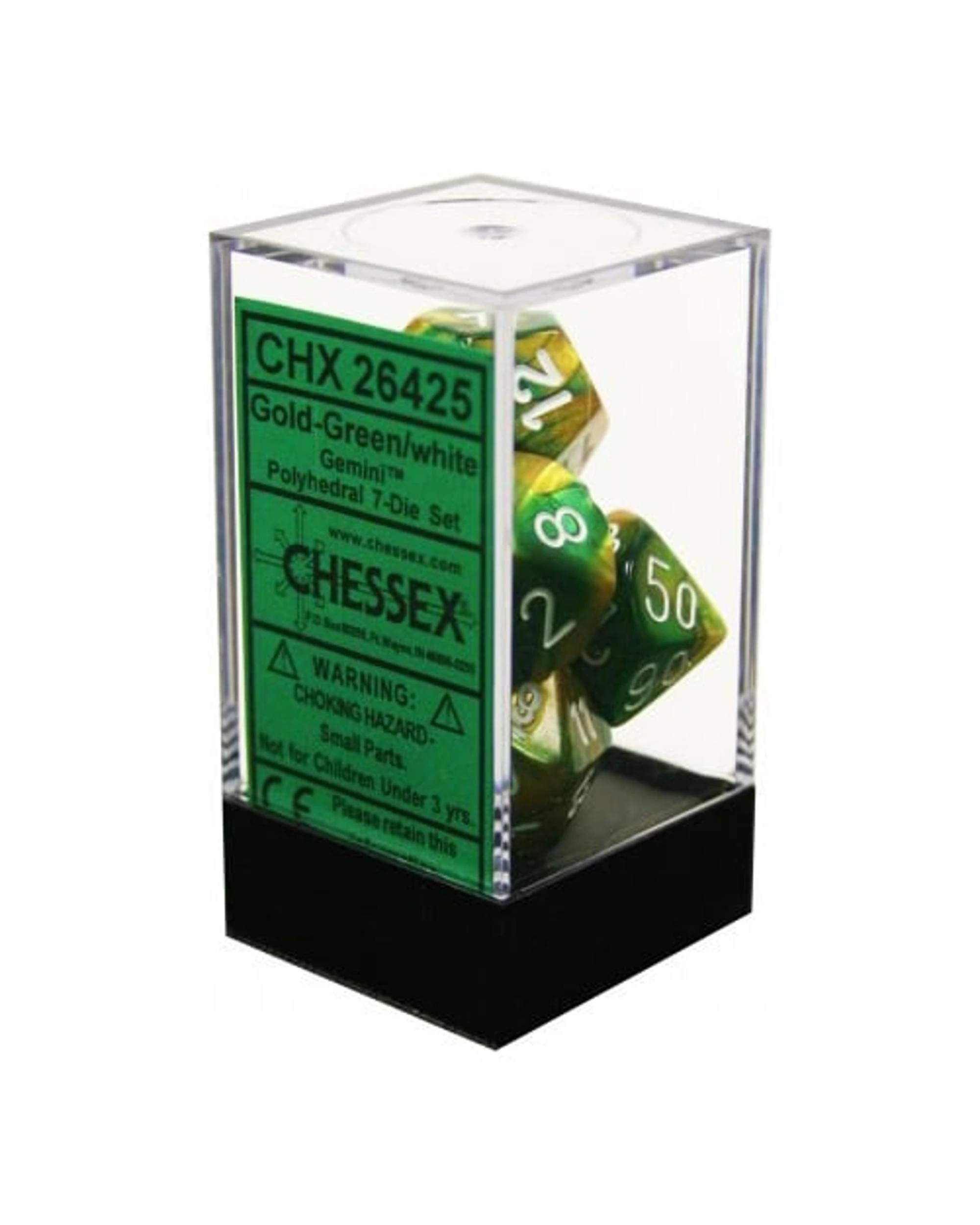 3 Chessex Gemini Polyhedral 7-Die Dice Set - Gold/Green and White, 3 of 3