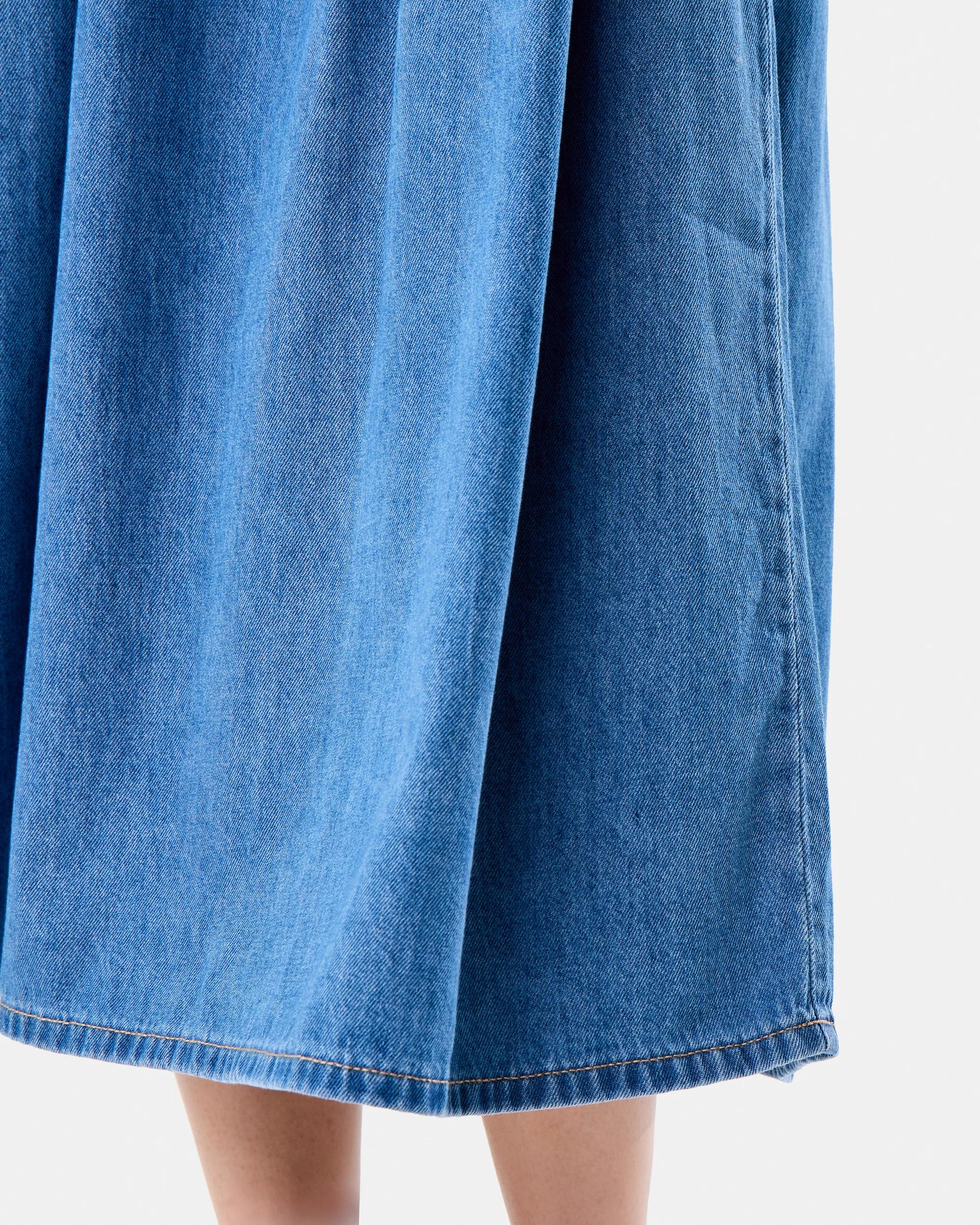 9 Short Sleeve Denim Button Through Midi Dress Dark Wash, 9 of 9