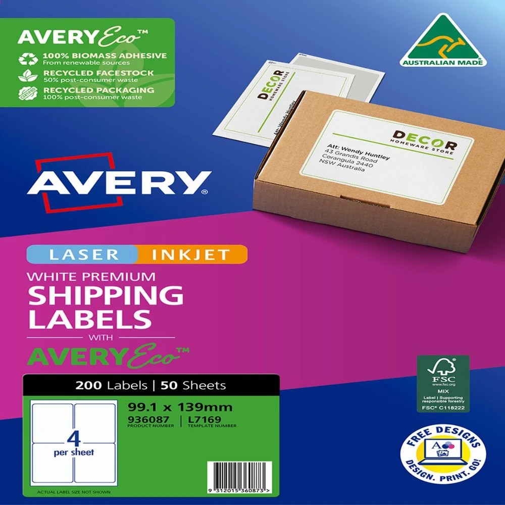 2 Avery Premium White Shipping Labels AveryEco 4UP 50 Sheets, 2 of 8