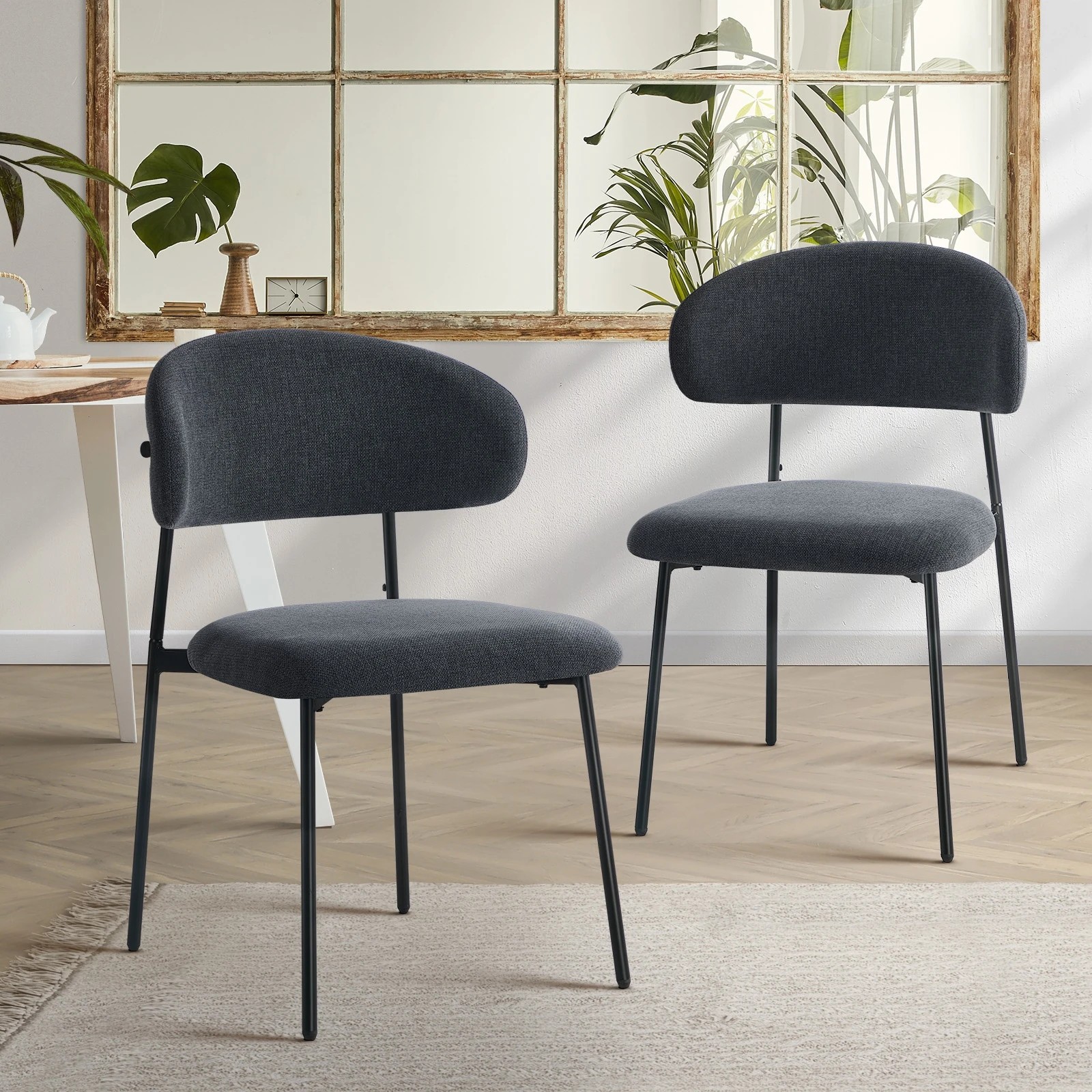 3 Oikiture 4x Dining Chairs Kitchen Lounge Seat Linen Fabric Accent Chair - Grey, 3 of 9