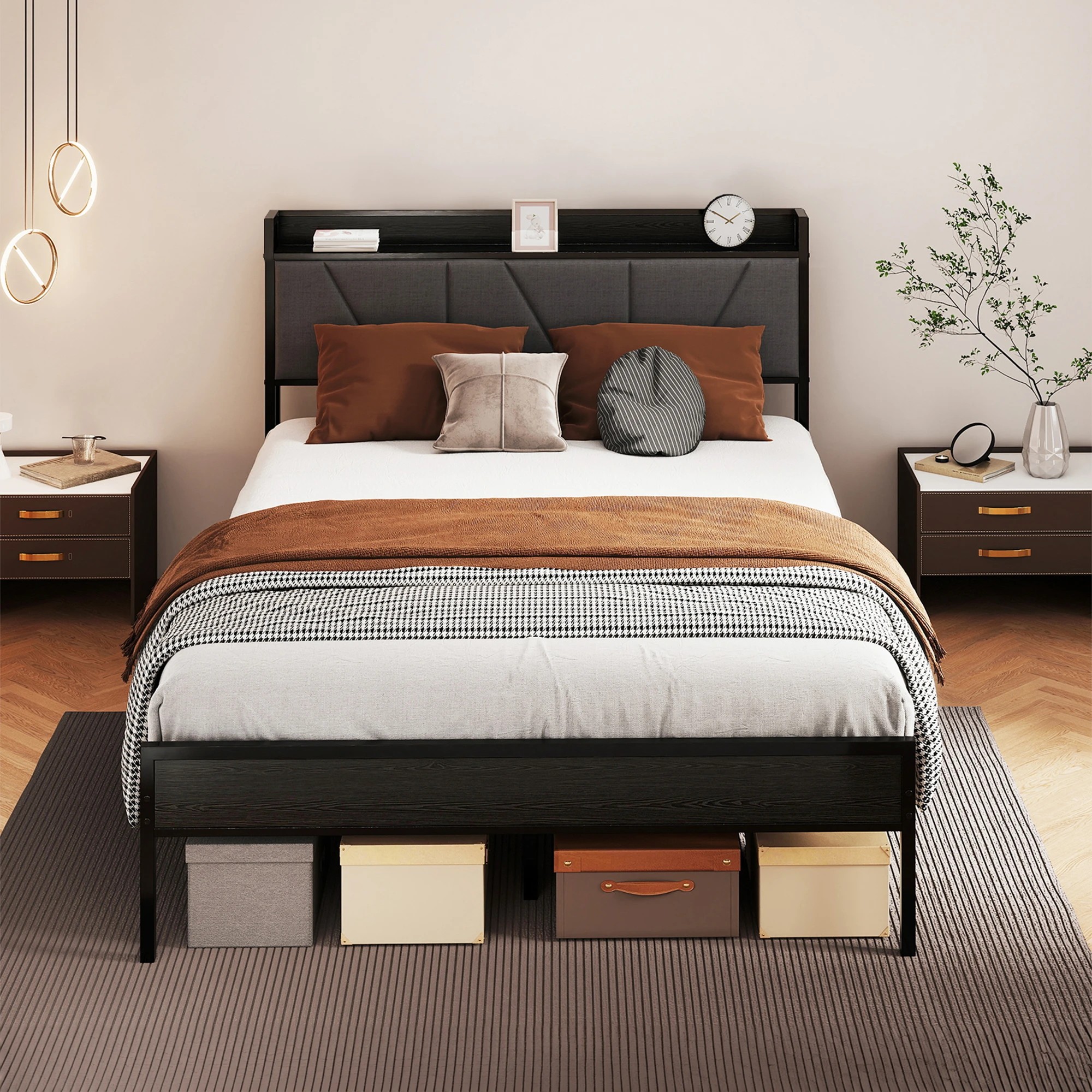 8 Levede Double Bed Frame with Storage Headboard and Charging Station - Grey, 8 of 9