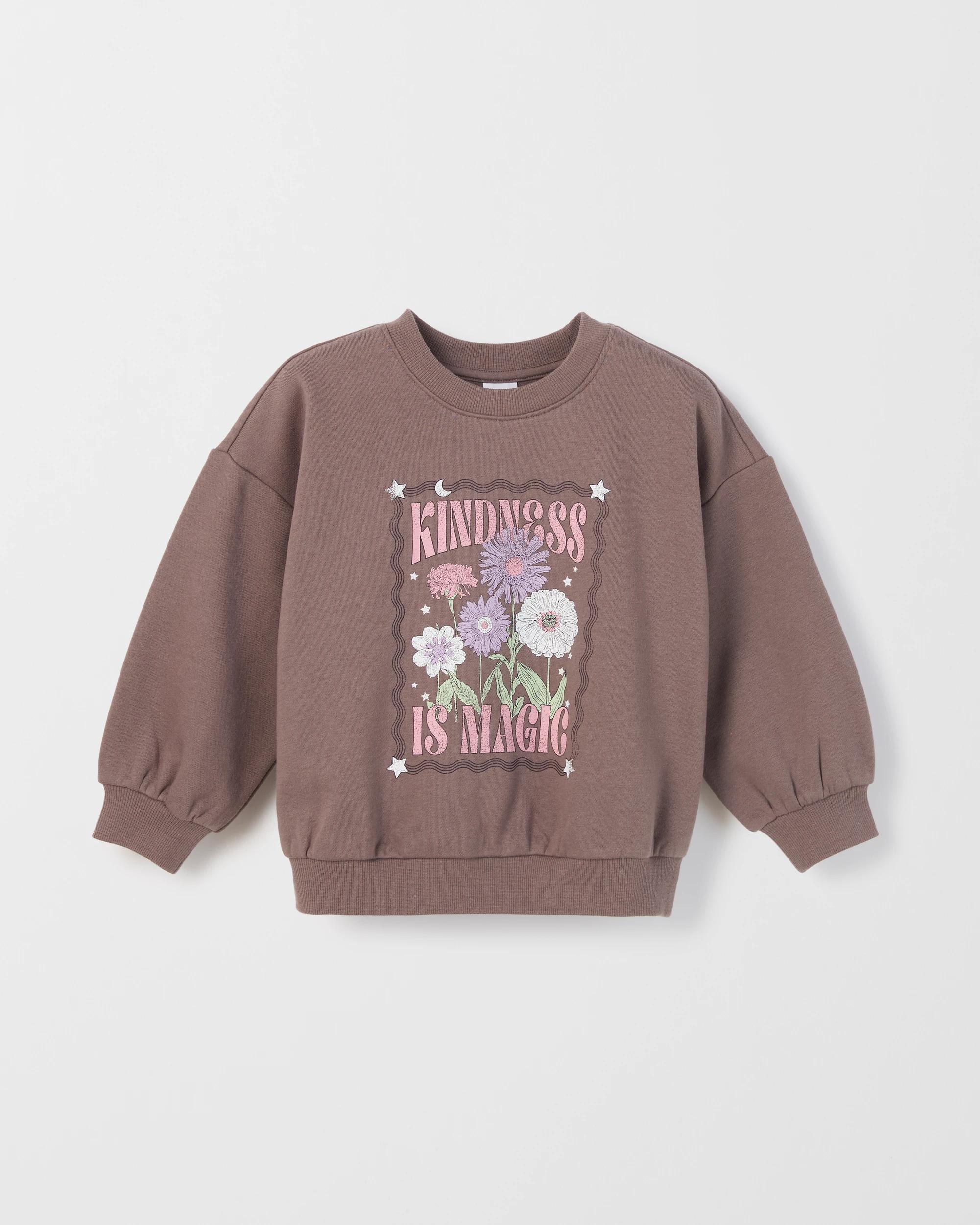 1 Target Kids Australian Cotton Blend Loose Fleece Jumper KINDNESS BROWN, 1 of 1