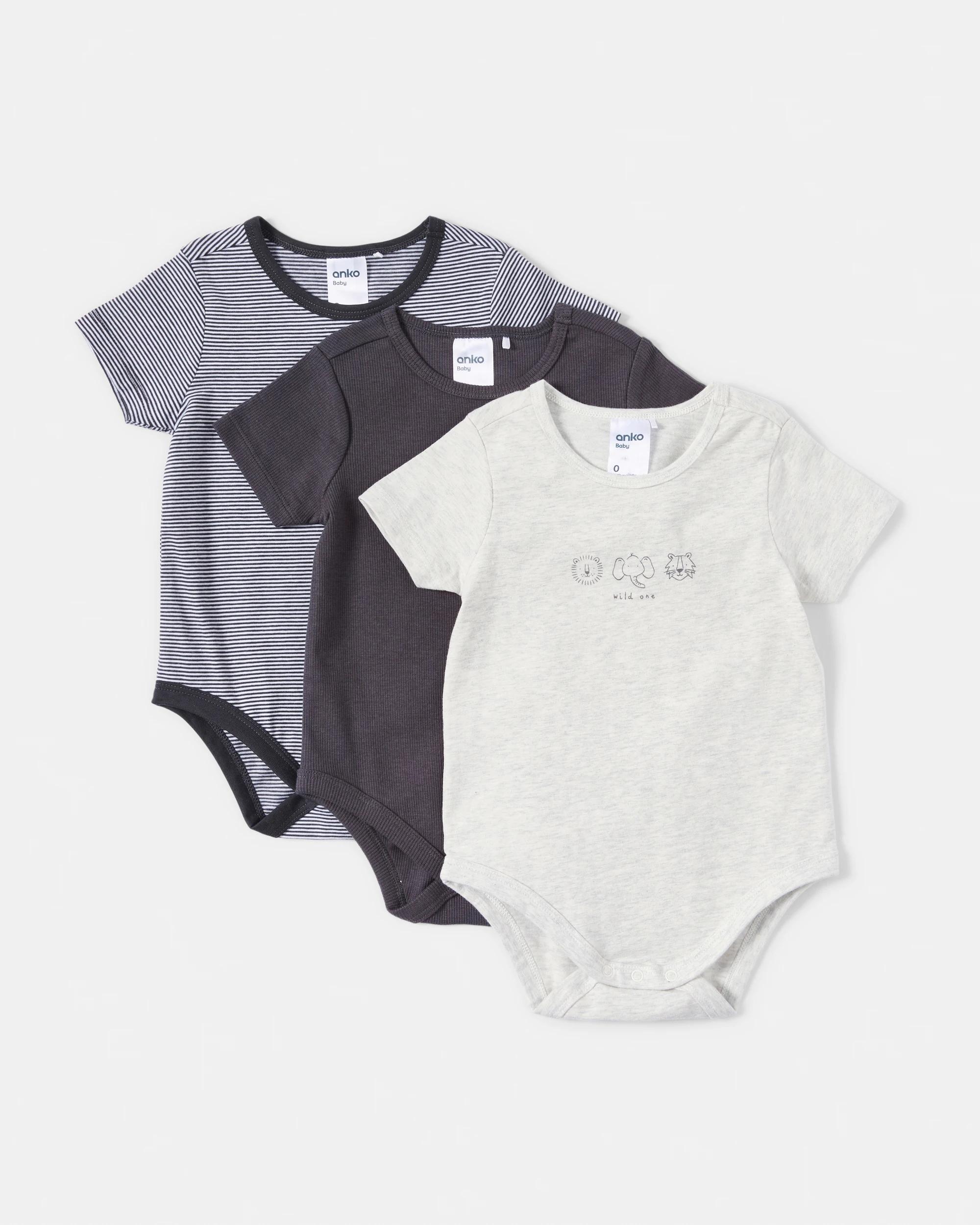 1 3 Pack Short Sleeve Print Bodysuits WILD ONE, 1 of 8