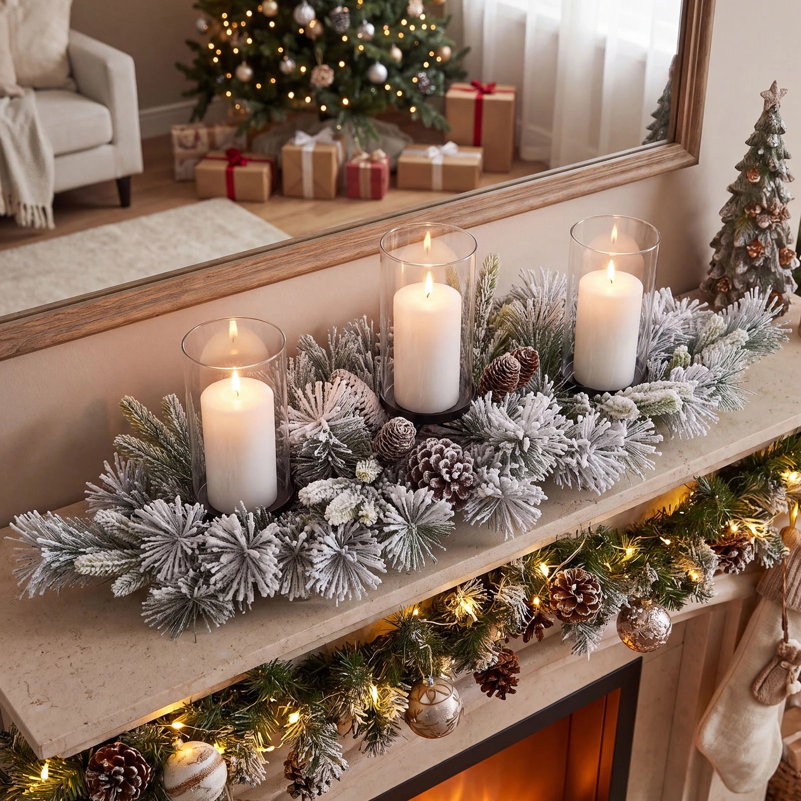 5 Costway 72cm Foldable Christmas Centerpiece 3 Flocked Xmas Candle Holder Without Candle, 5 of 8