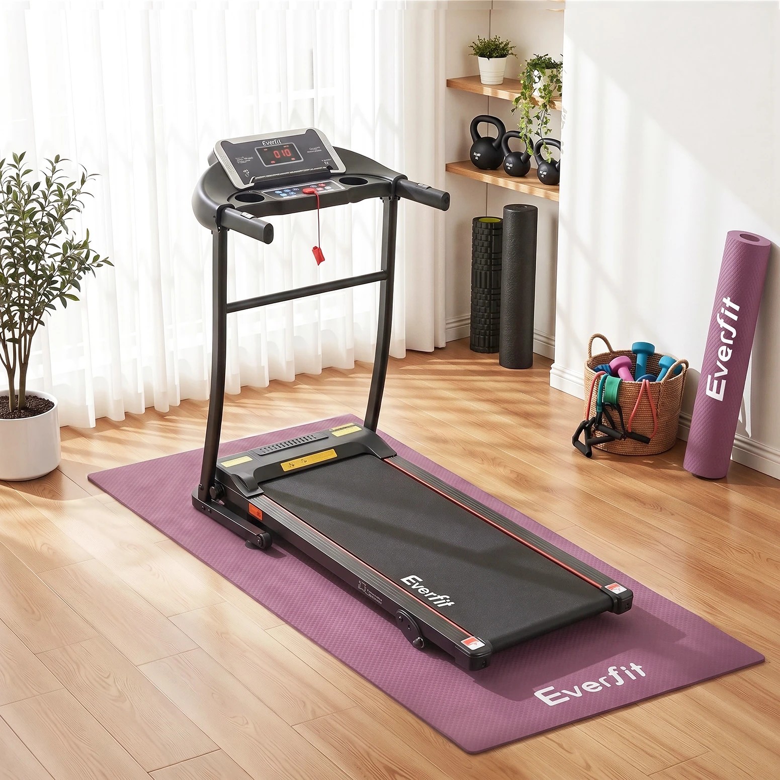 2 Everfit 180x80cm Exercise Equipment Mat Treadmill Floor Rug Home Gym - Purple, 2 of 9