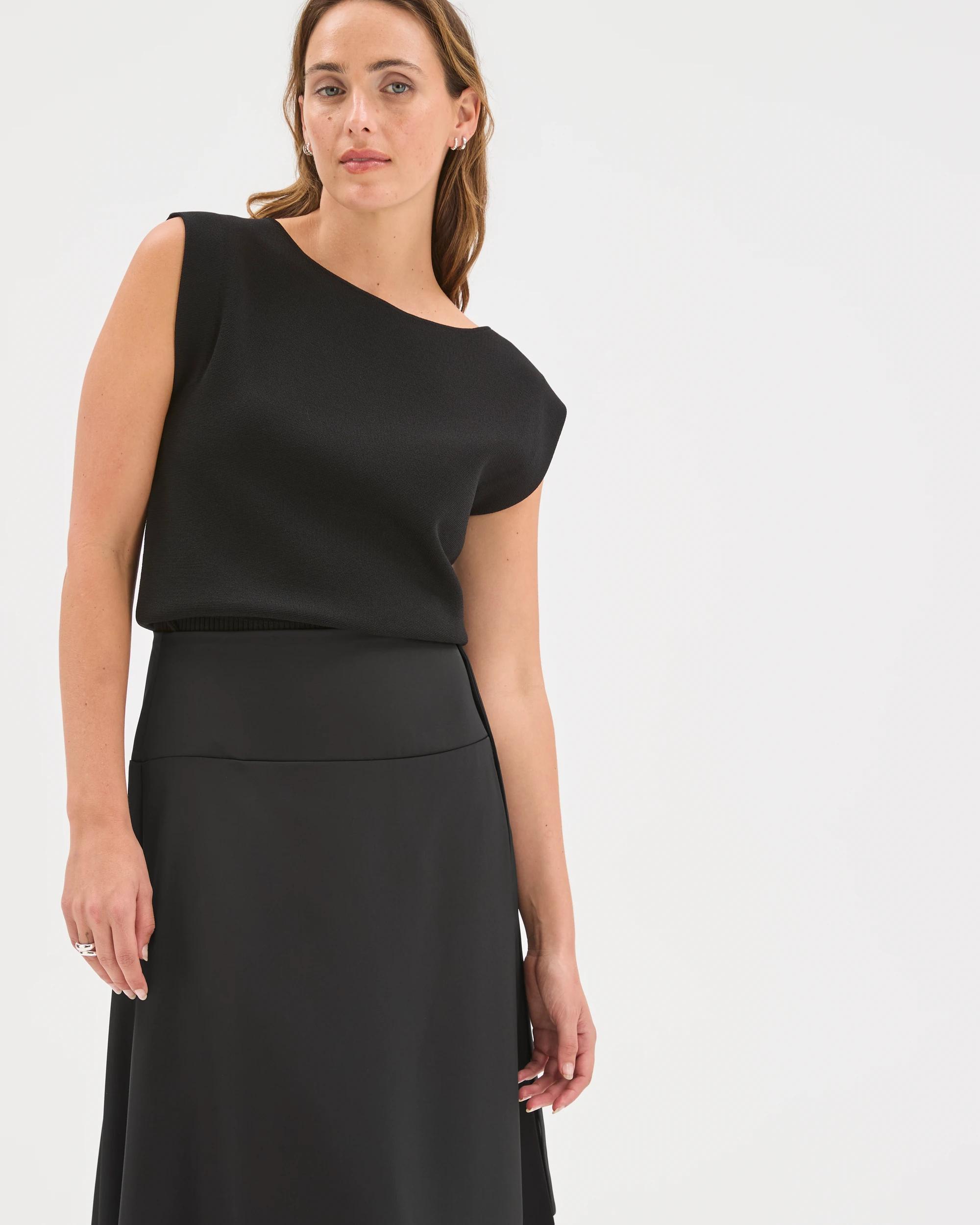 3 Preview Asymmetrical Wrap Midi Skirt BLACK, 3 of 6