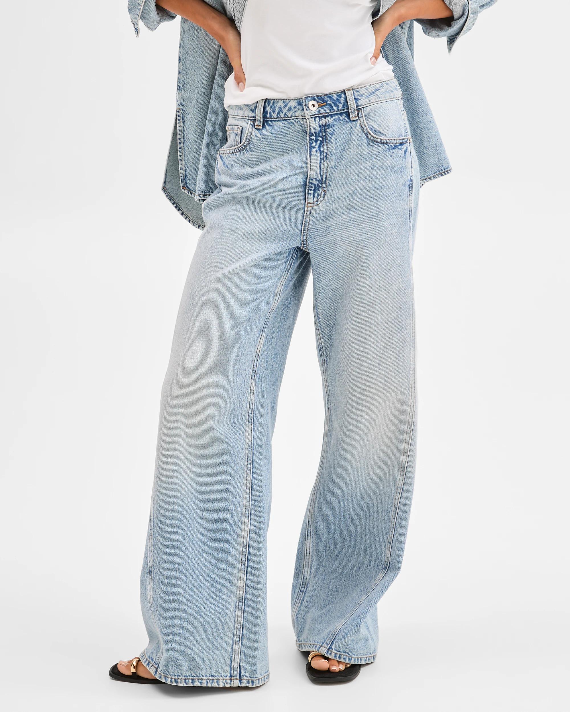 4 Lily Loves Mid Rise Full Length Wide Leg Seam Detail Denim Jeans SALTY BLUE, 4 of 7