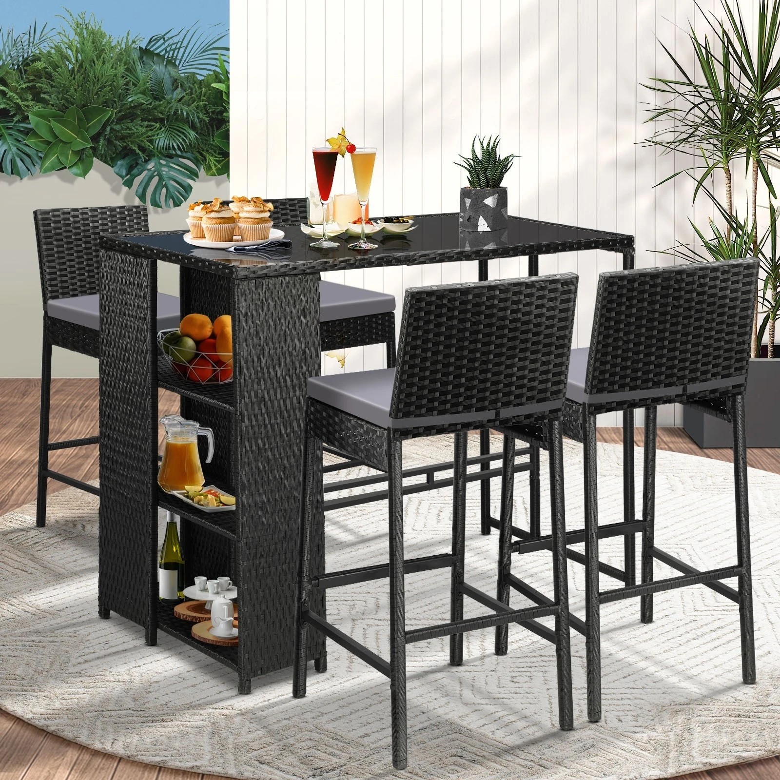 10 Livsip Outdoor Dining Set Patio Furniture Rattan Bar Table Chairs Bar Stools Set
 - Multi, 10 of 10