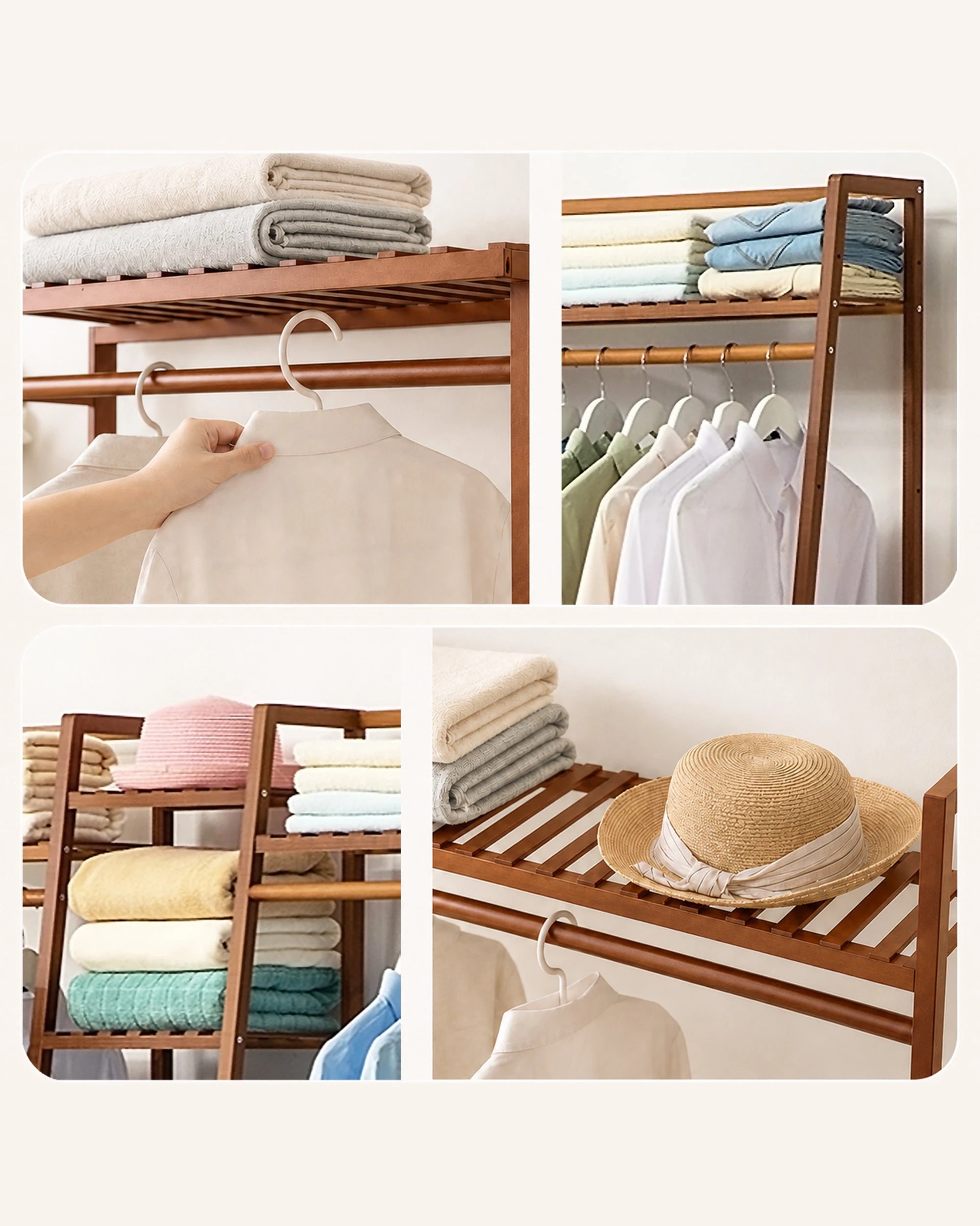 7 Foret Tea Brown Bamboo Double Clothes Rack With Shelves, 7 of 8